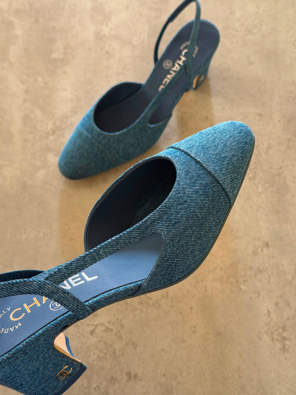Chanel Heeled Denim Slingback Pump