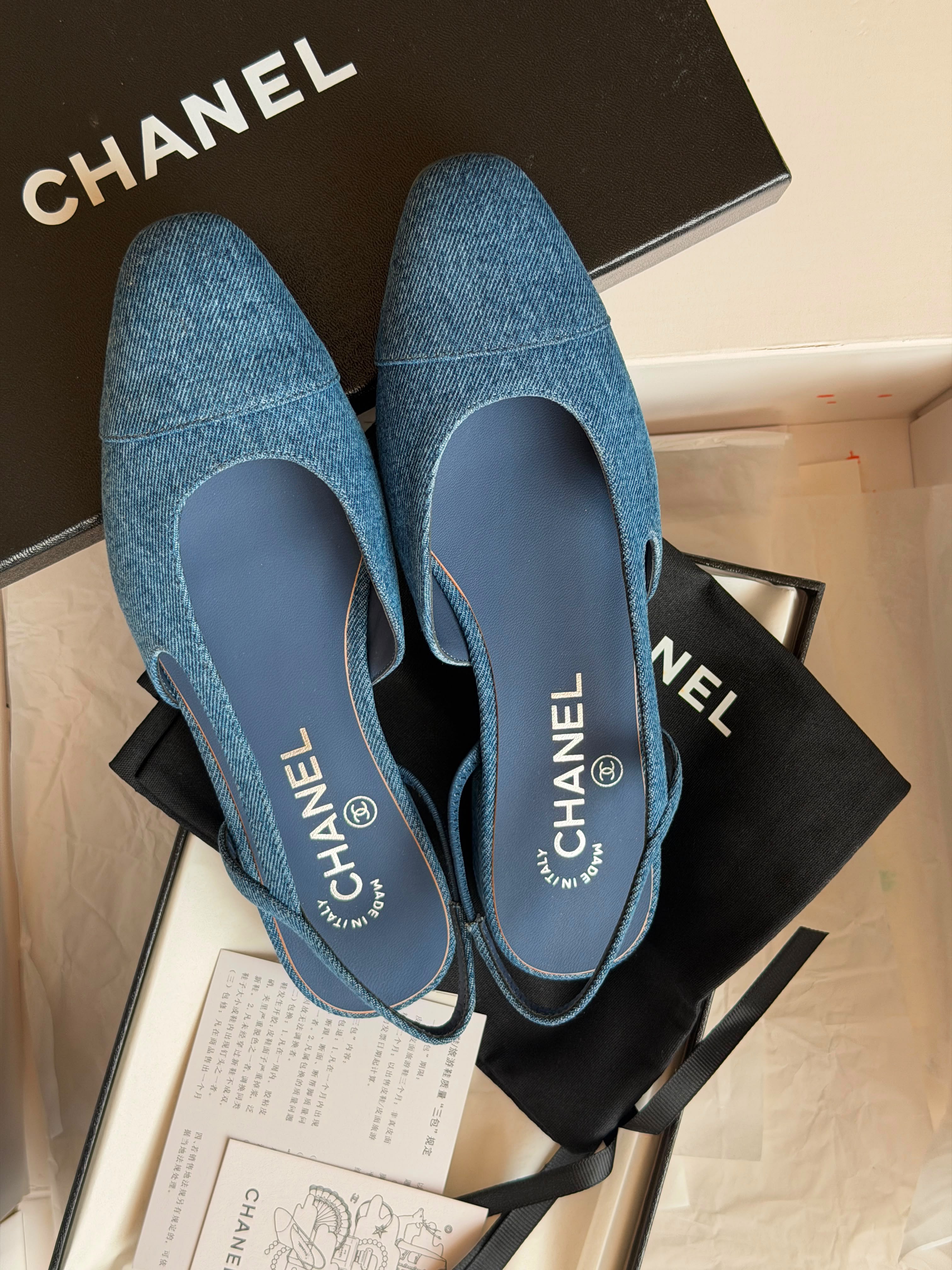 Chanel Denim Cap Toe CC Slingback Flat