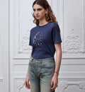 Dior Fitted T-Shirt Navy Blue Painted Ribbon Cotton Jersey