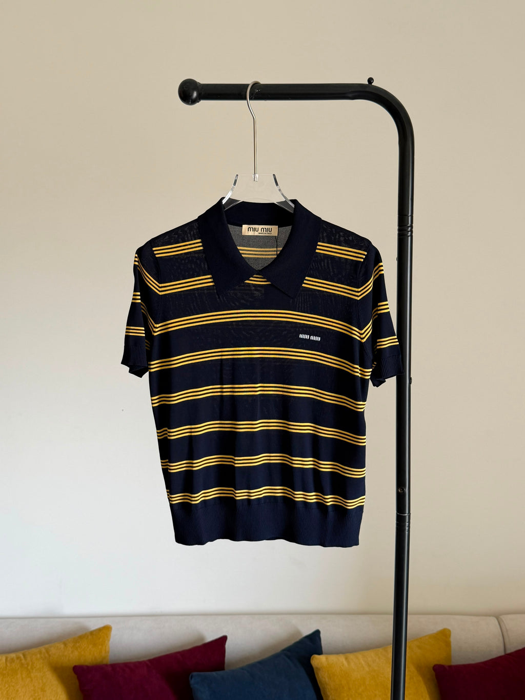 Miu Miu Striped Cotton Knit Polo Shirt