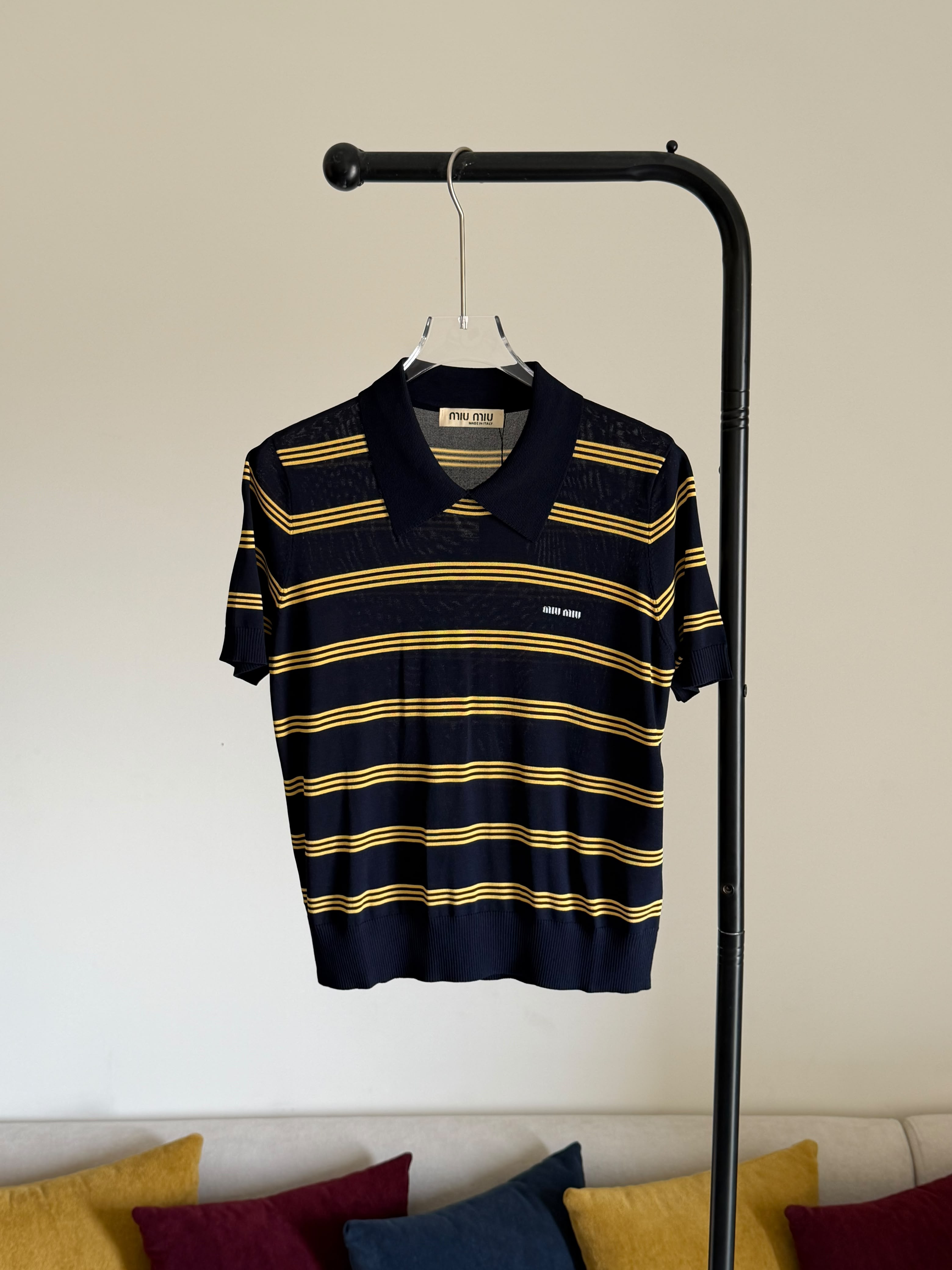 Miu Miu Striped Cotton Knit Polo Shirt