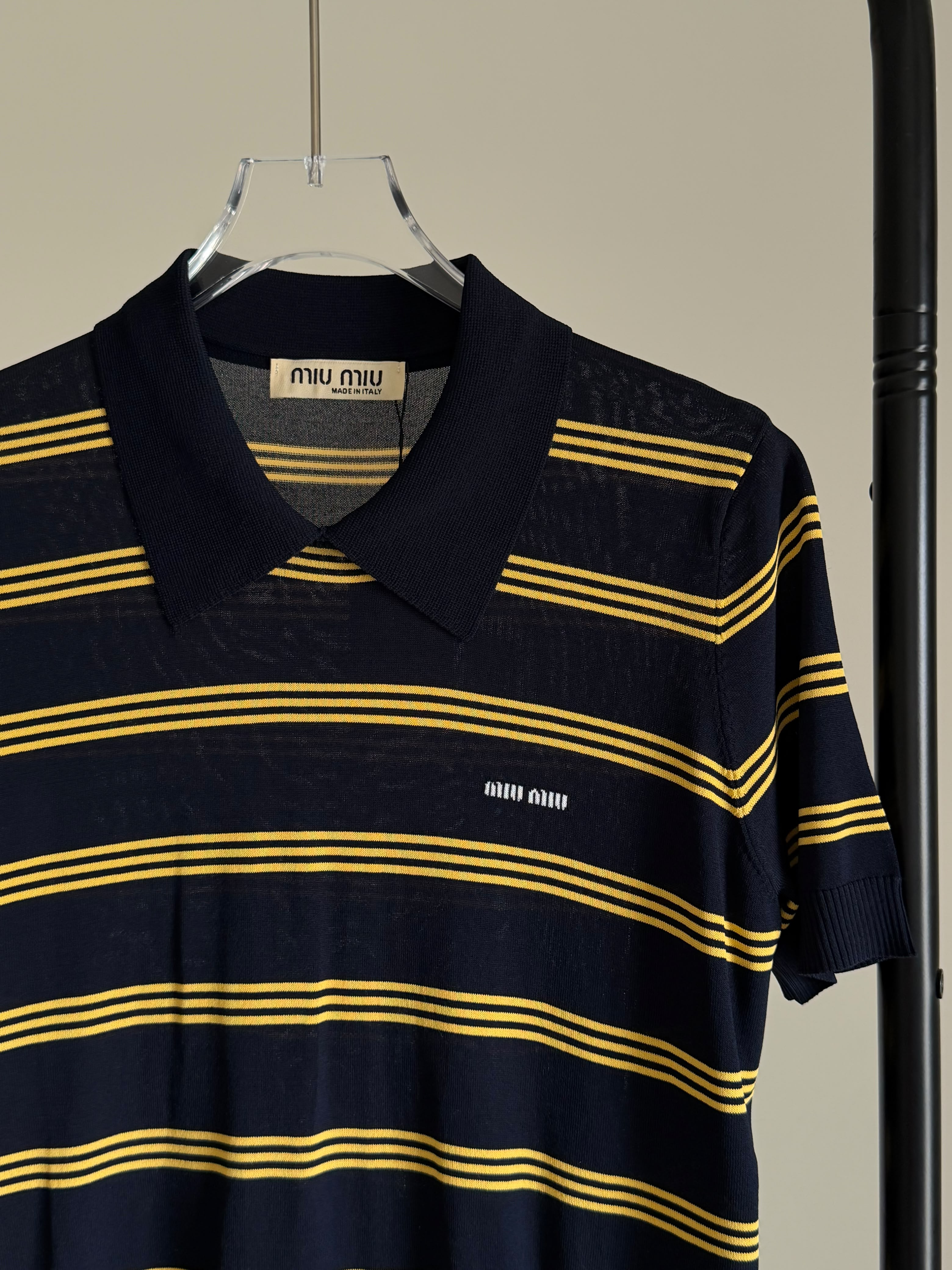 Miu Miu Striped Cotton Knit Polo Shirt
