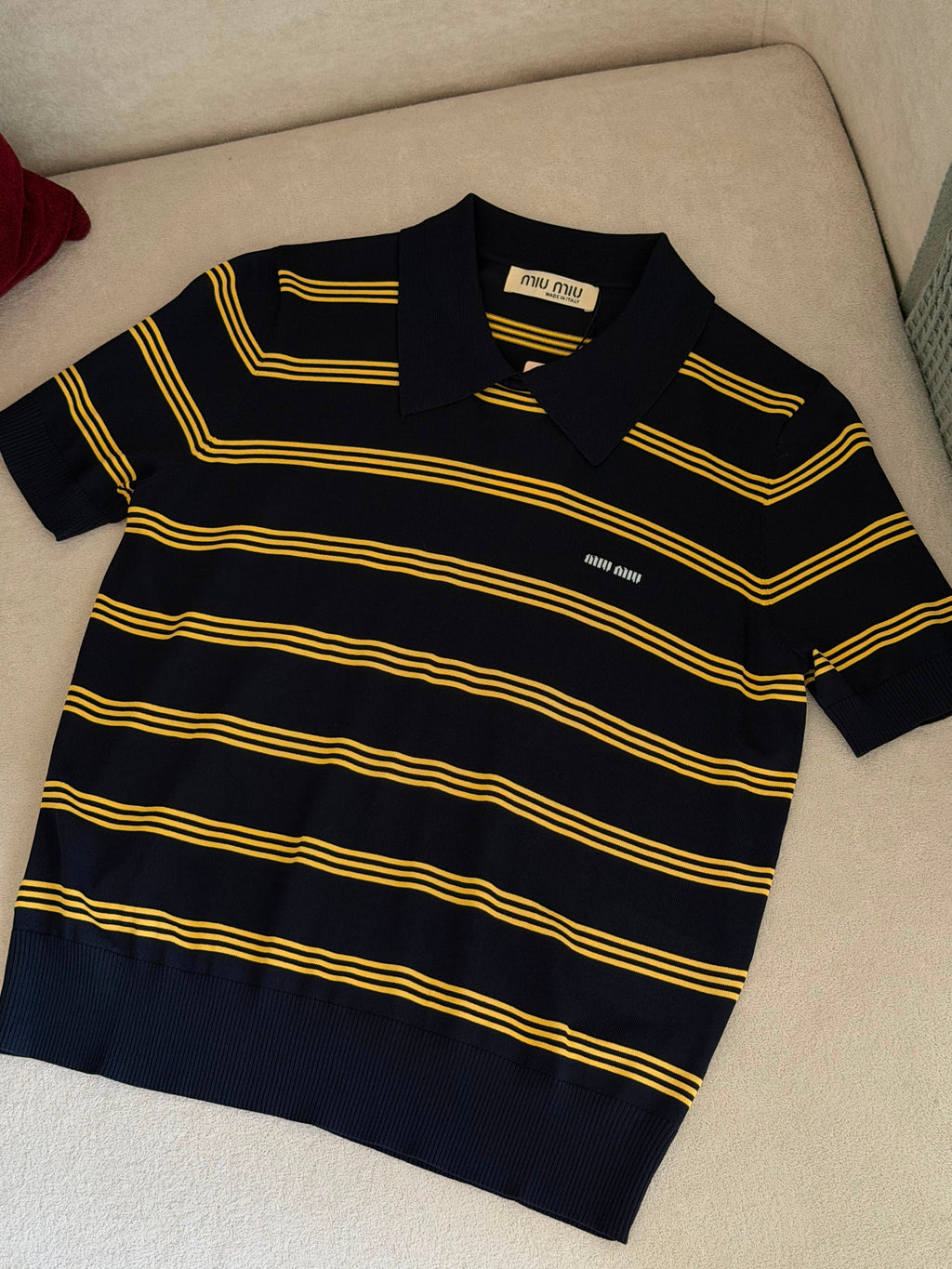 Miu Miu Striped Cotton Knit Polo Shirt