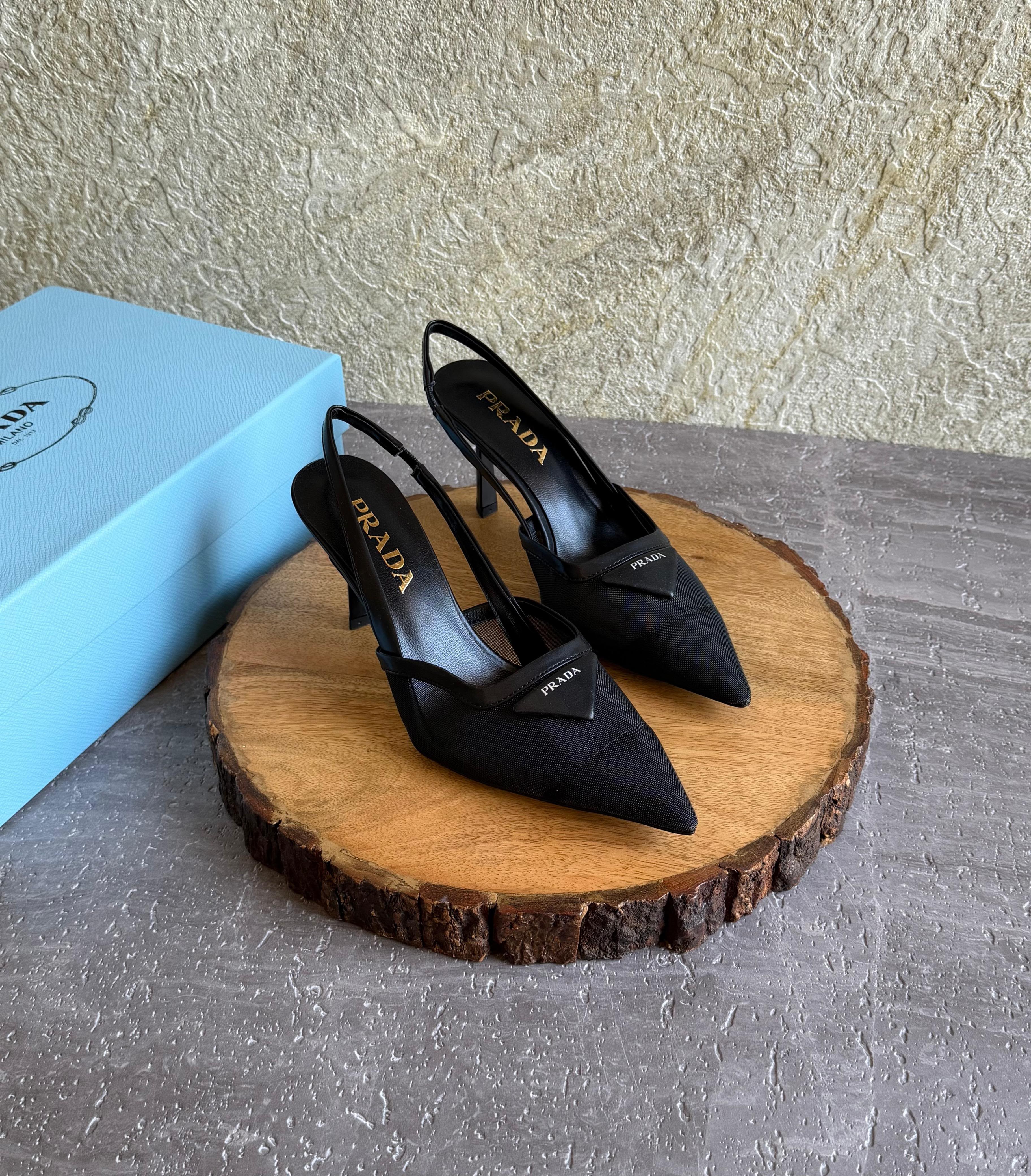 Prada mesh fabric slingback pumps