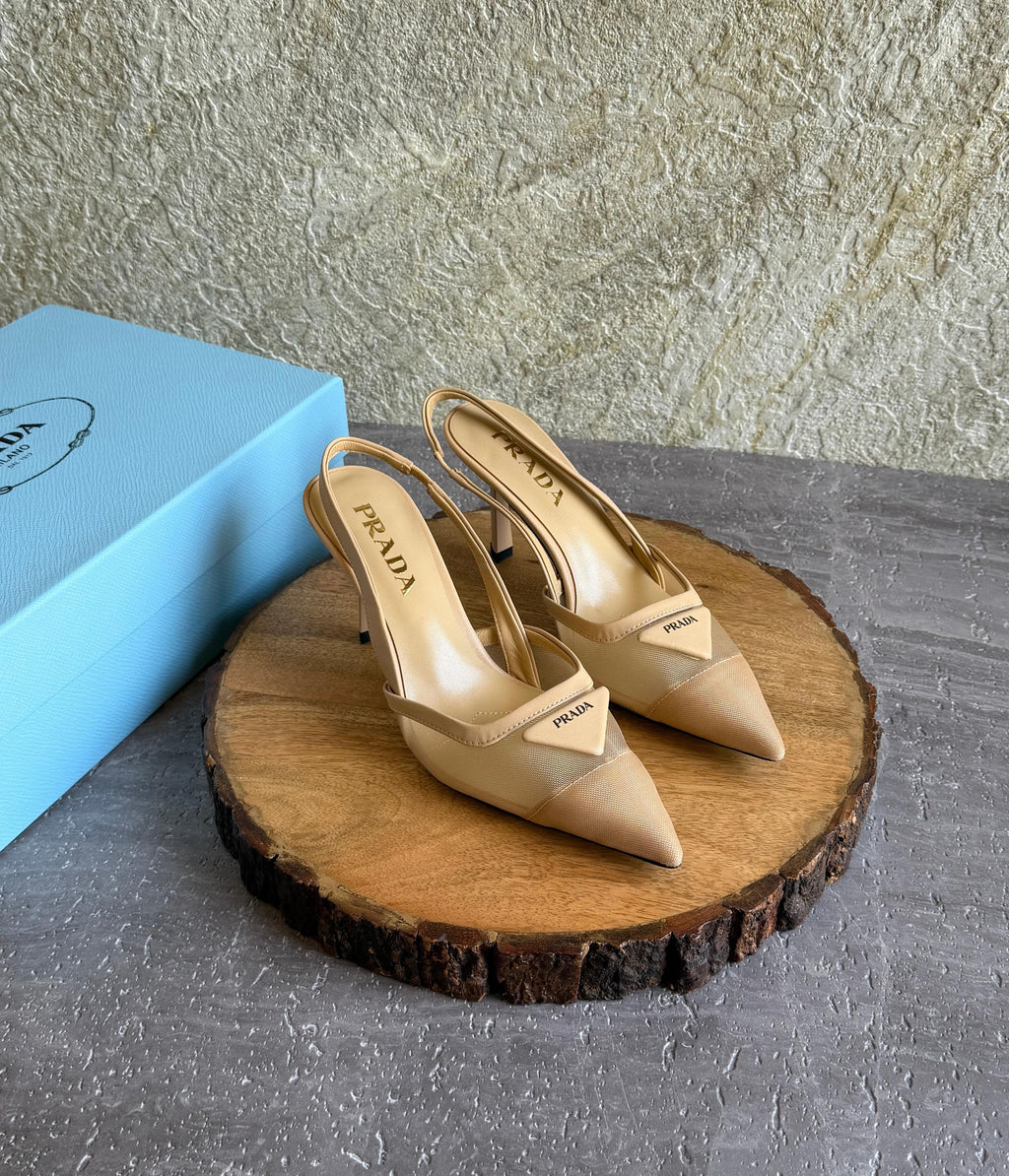 Prada mesh fabric slingback pumps