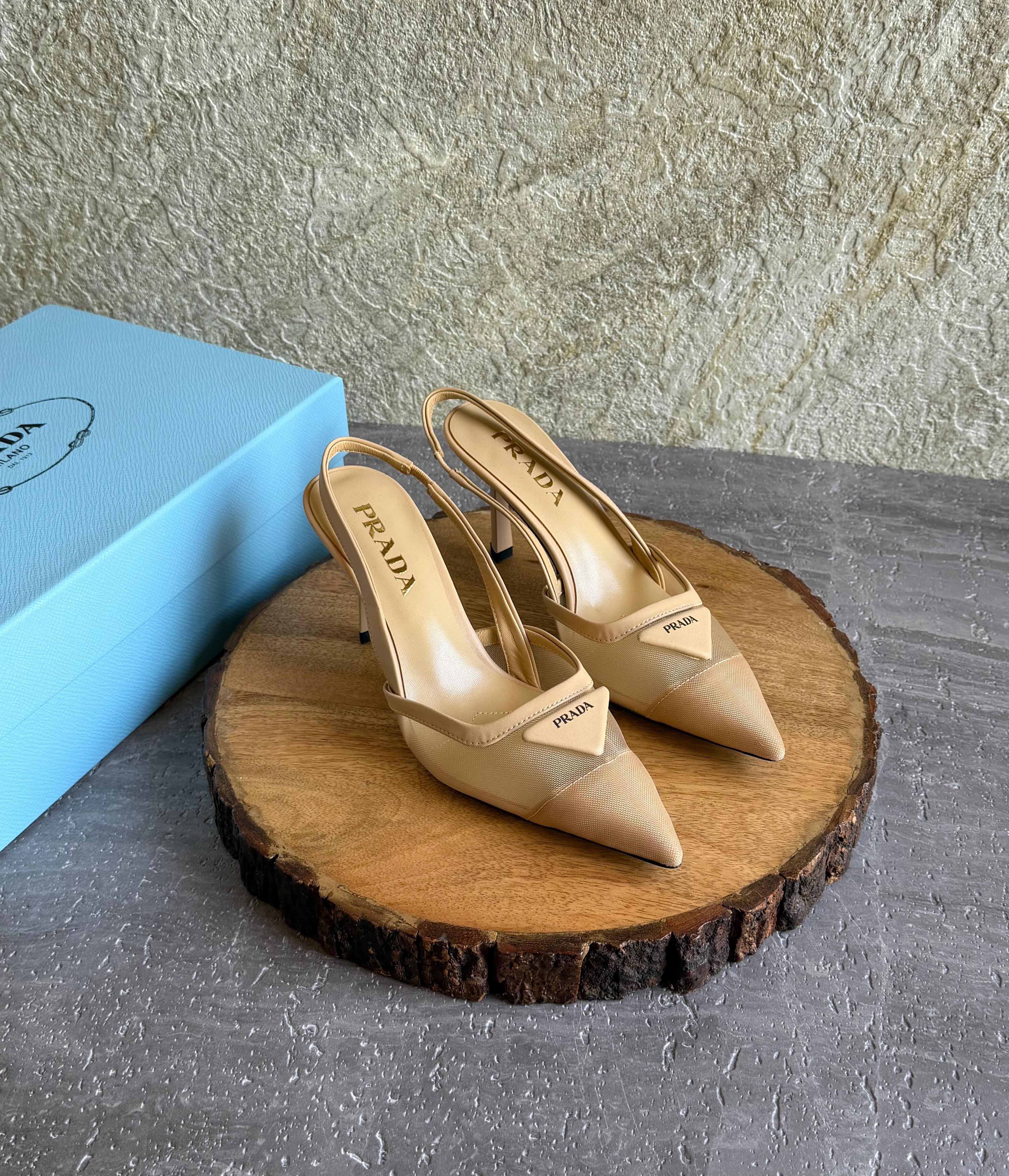 Prada mesh fabric slingback pumps