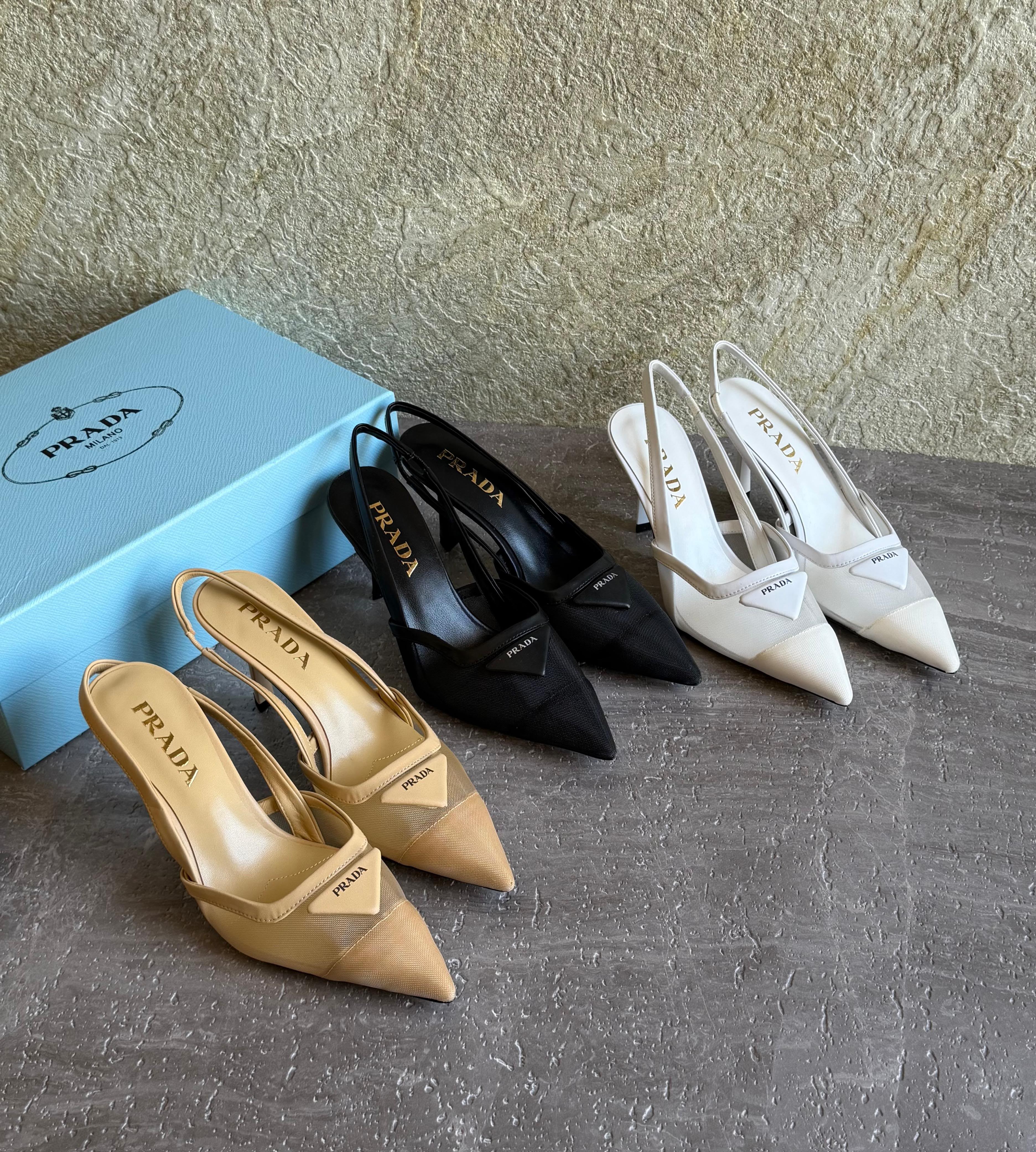 Prada mesh fabric slingback pumps