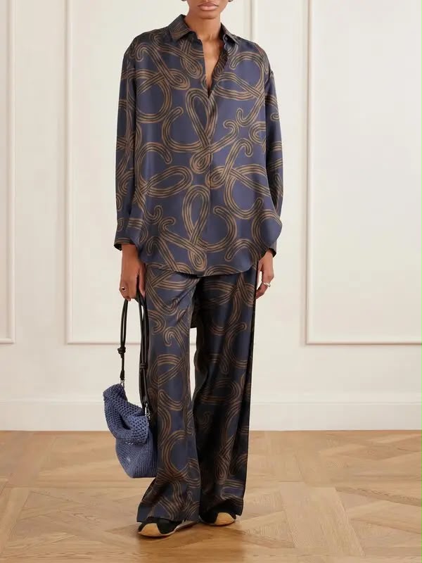 Loewe x Paula's Ibiza Anagram-Print Silk Twill Set