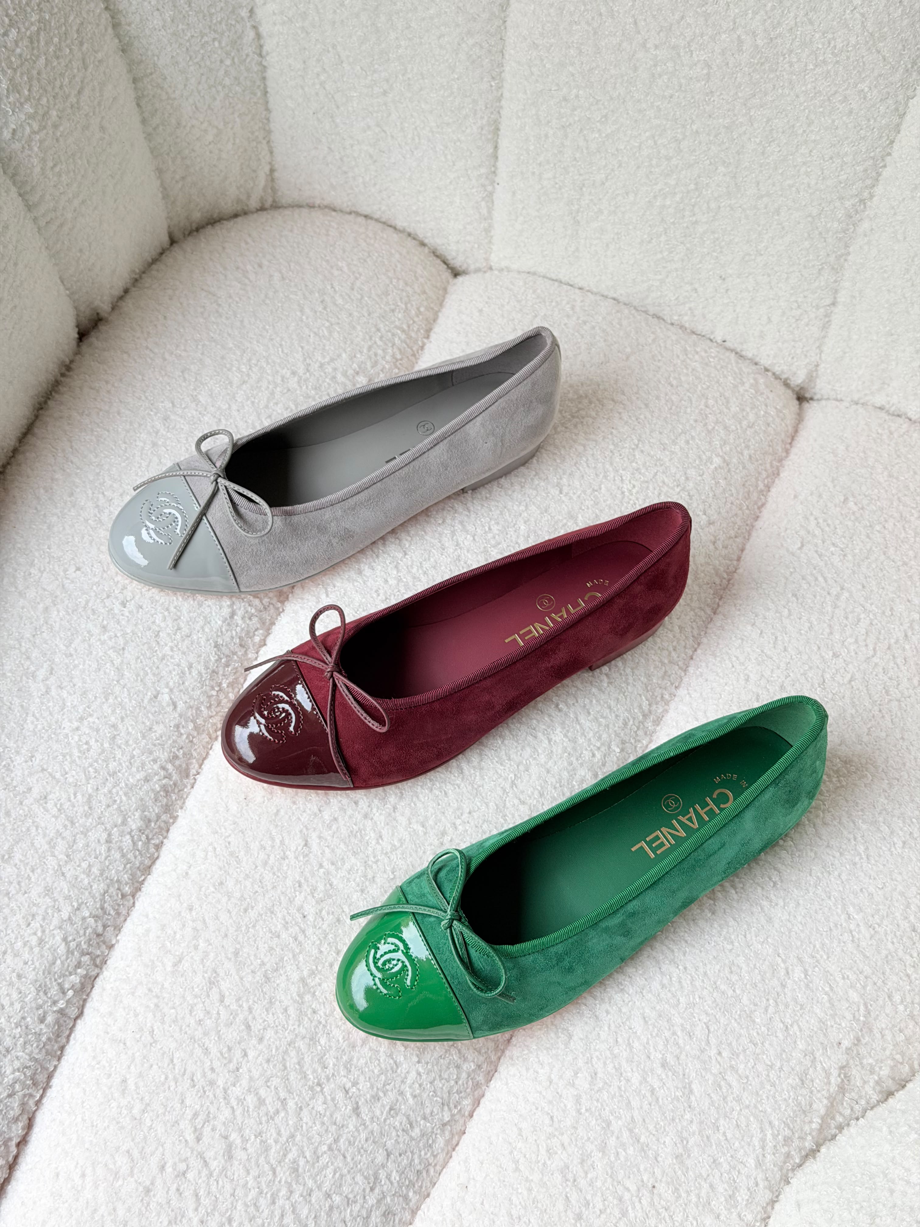Chanel Burgundy Velvet and Leather CC Ballet Flats