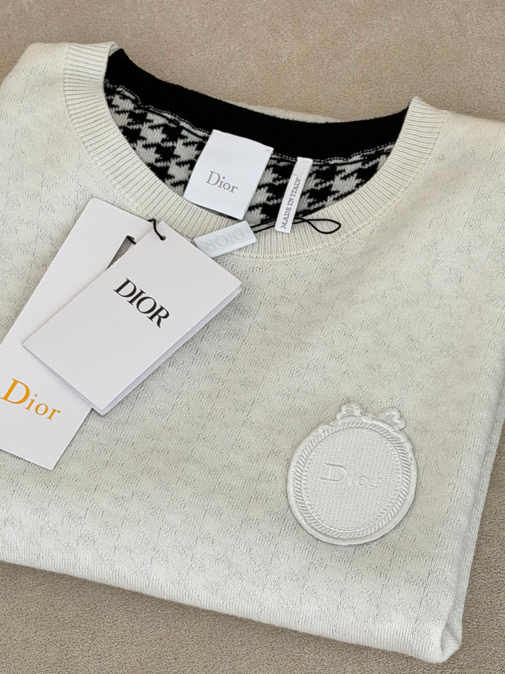 Dior Médaillon Short-Sleeved Sweater Black and White Houndstooth