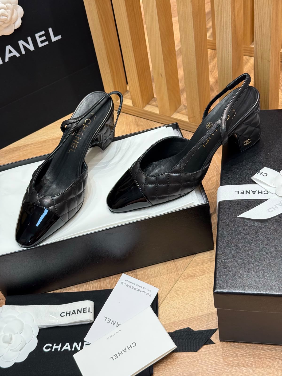 Chanel Slingbacks Lamb & Varnished Calf Black