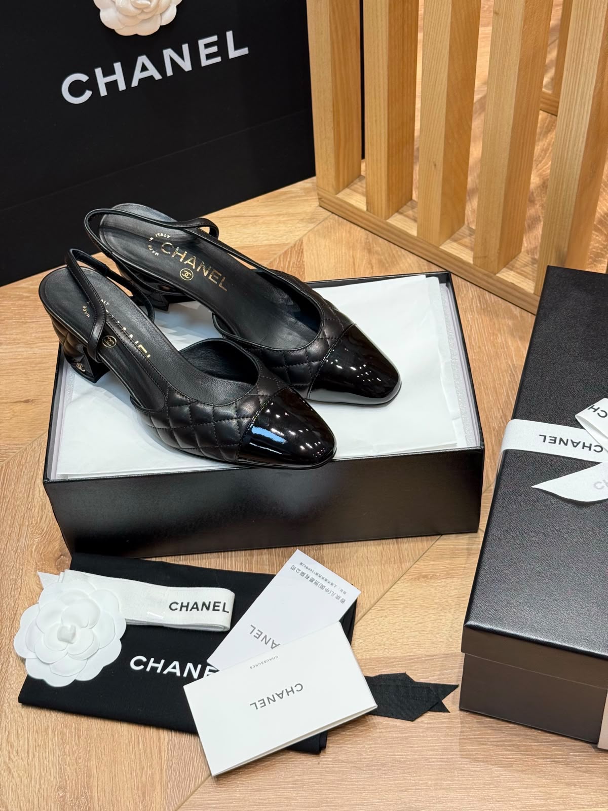 Chanel Slingbacks Lamb & Varnished Calf Black