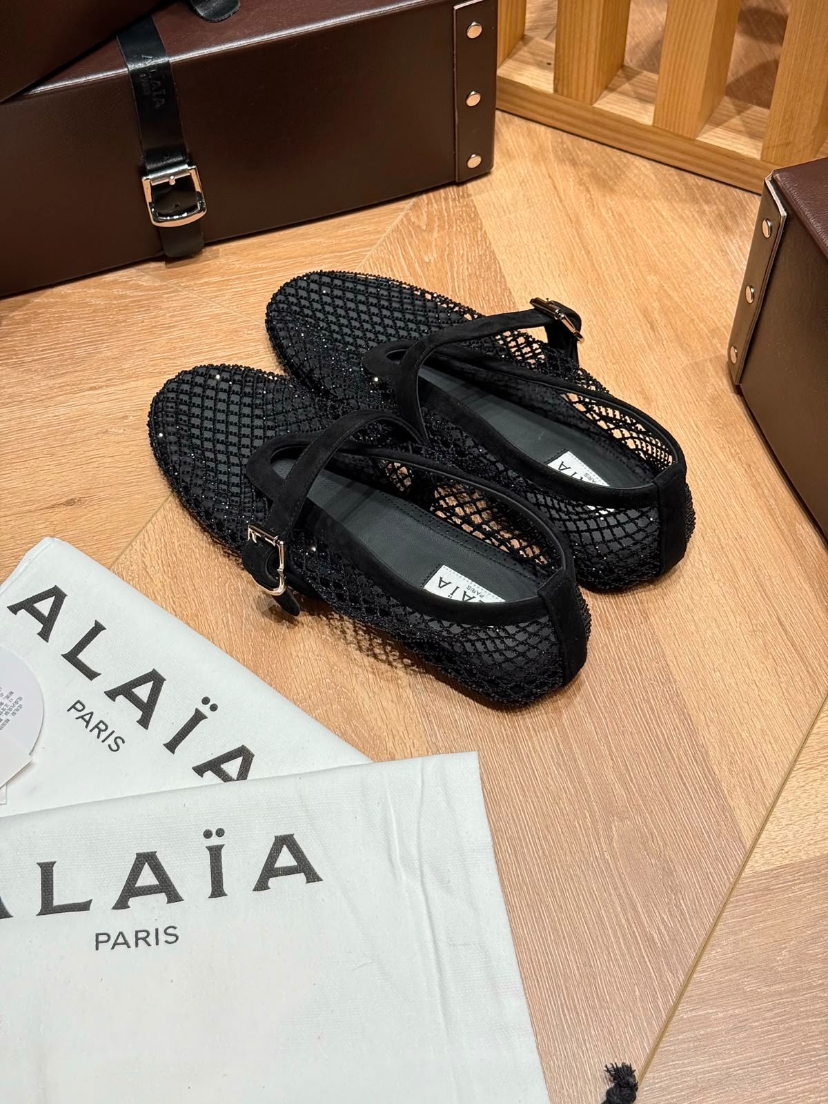 Alaia Fishnet Ballet Flats in Crystal Mesh