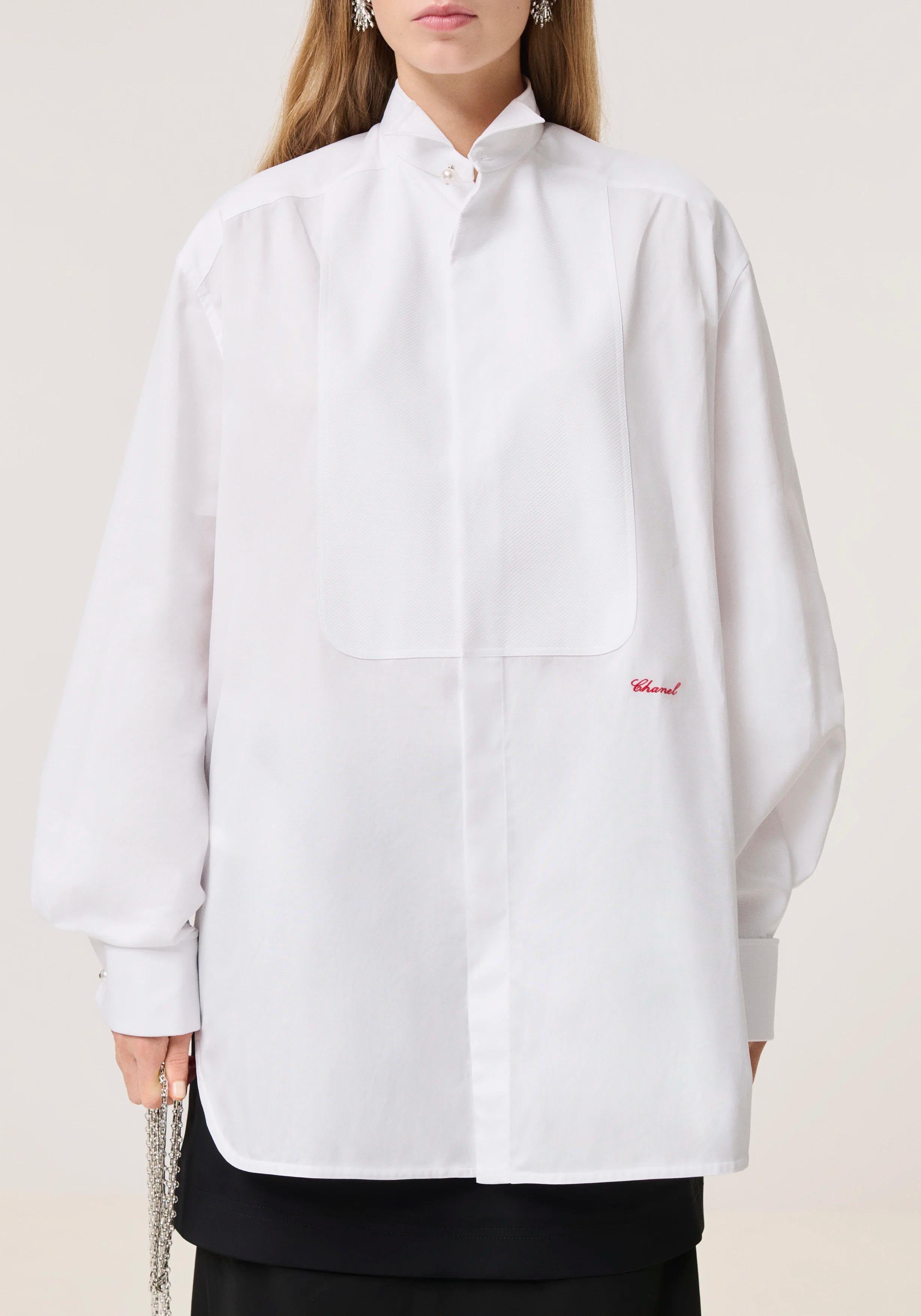Chanel Long Sleeved White Cotton Shirt