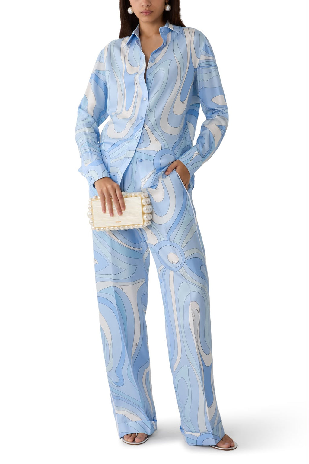 Pucci Marmo-print Pants & Shirt in Silk Set