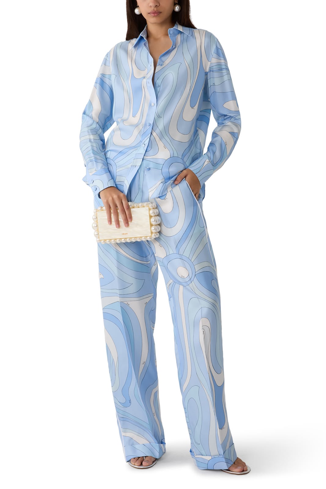 Pucci Marmo-print Pants & Shirt in Silk Set