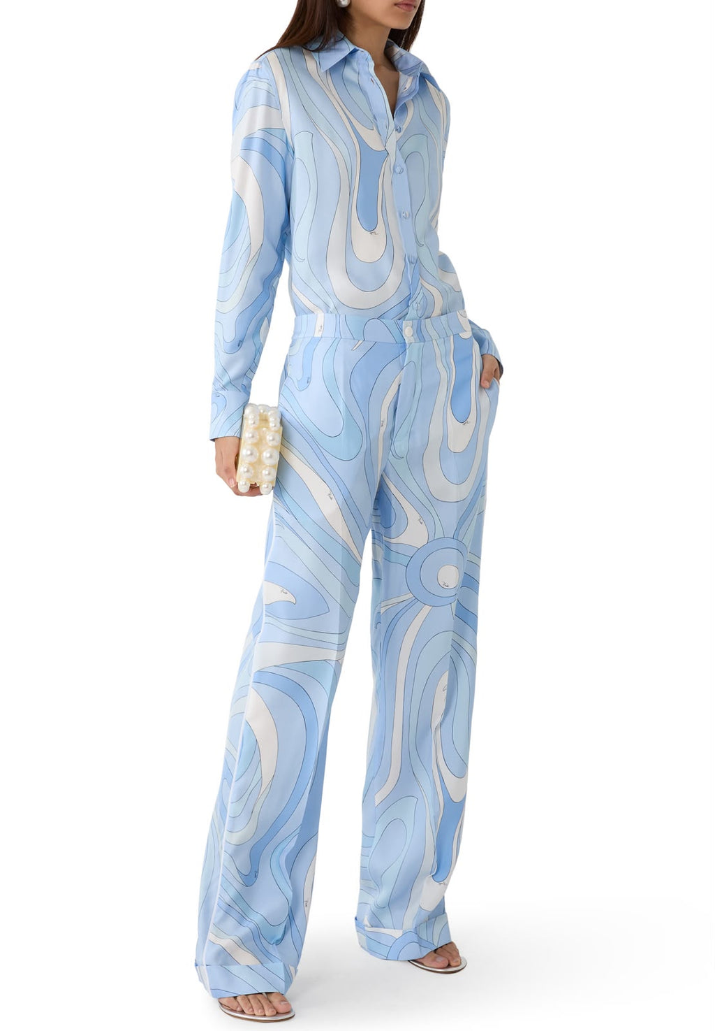 Pucci Marmo-print Pants & Shirt in Silk Set