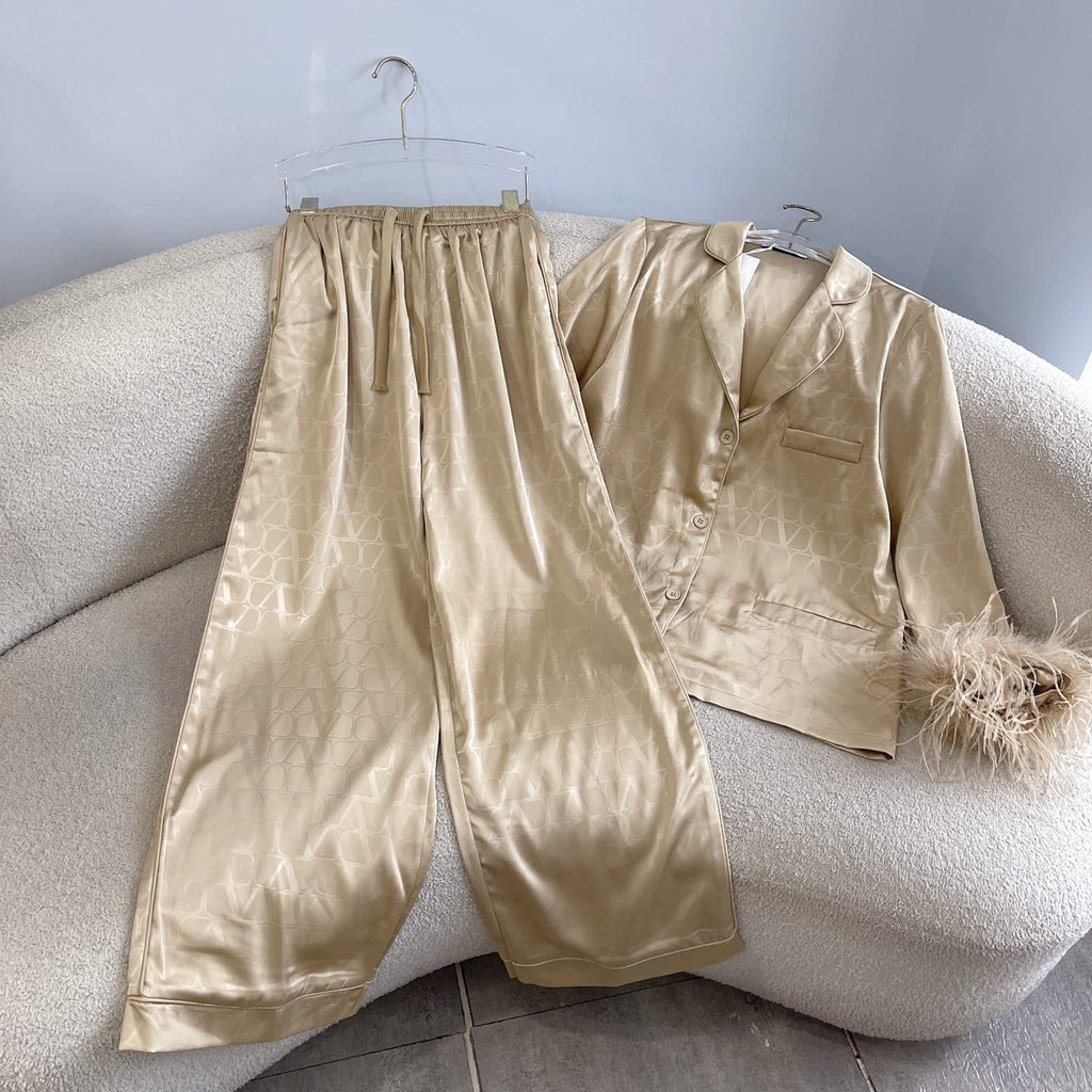 Valentino Monogram V-Logo Satin Loungewear Set