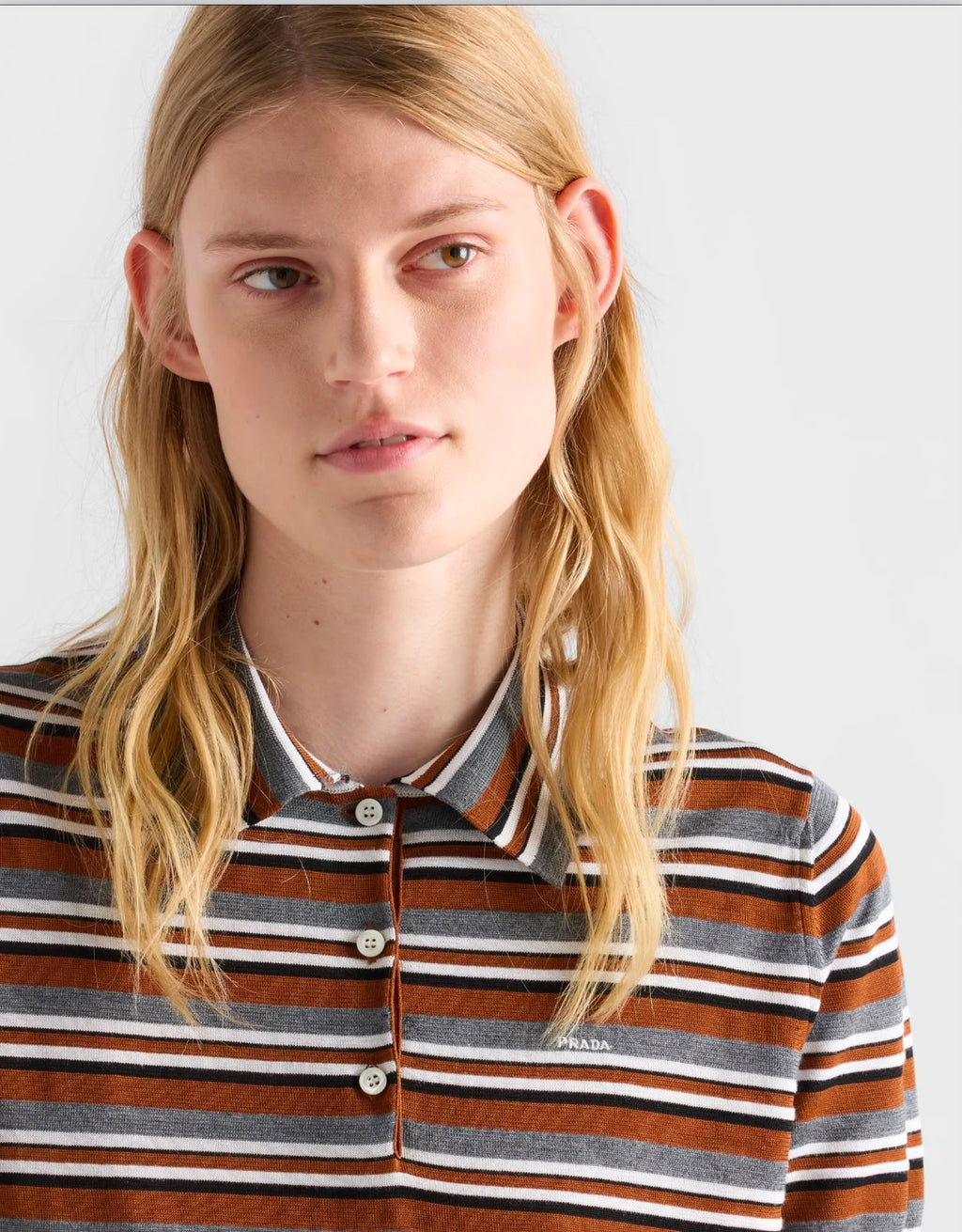 Prada Short-sleeved striped cotton polo shirt