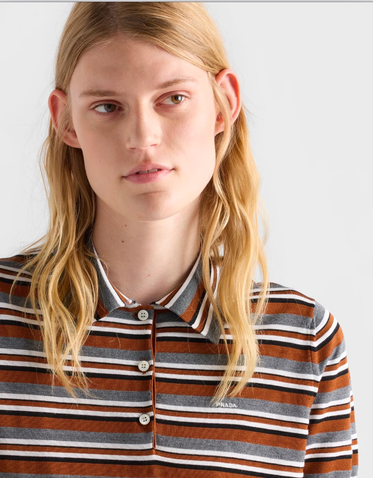Prada Short-sleeved striped cotton polo shirt