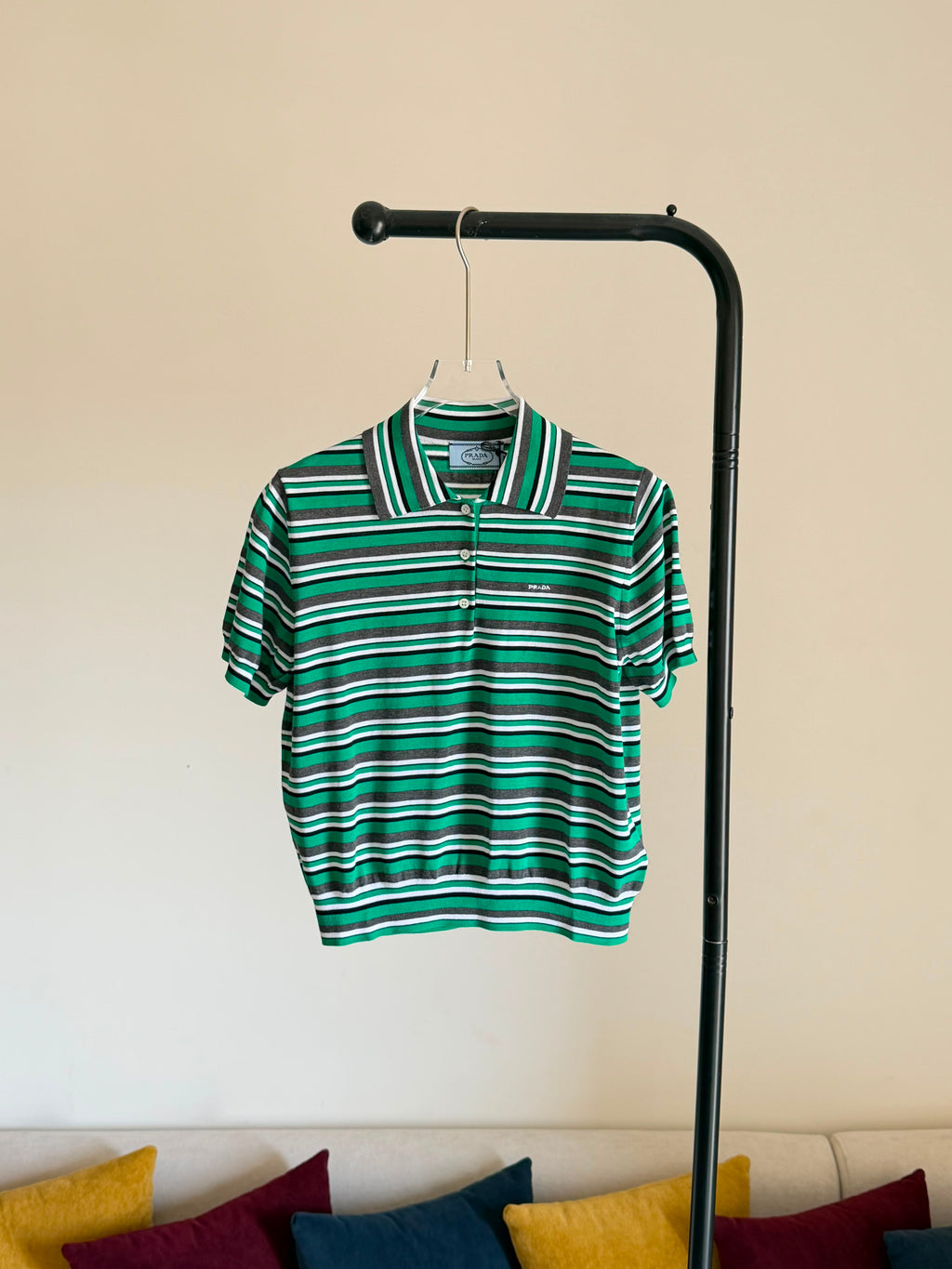 Prada Short-sleeved striped cotton polo shirt