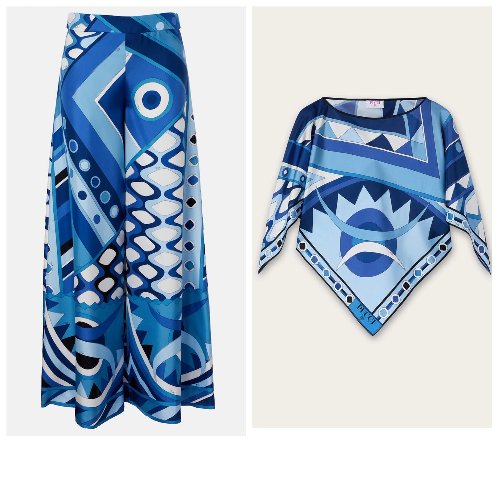 Pucci Blue Vivara Silk Satin Set