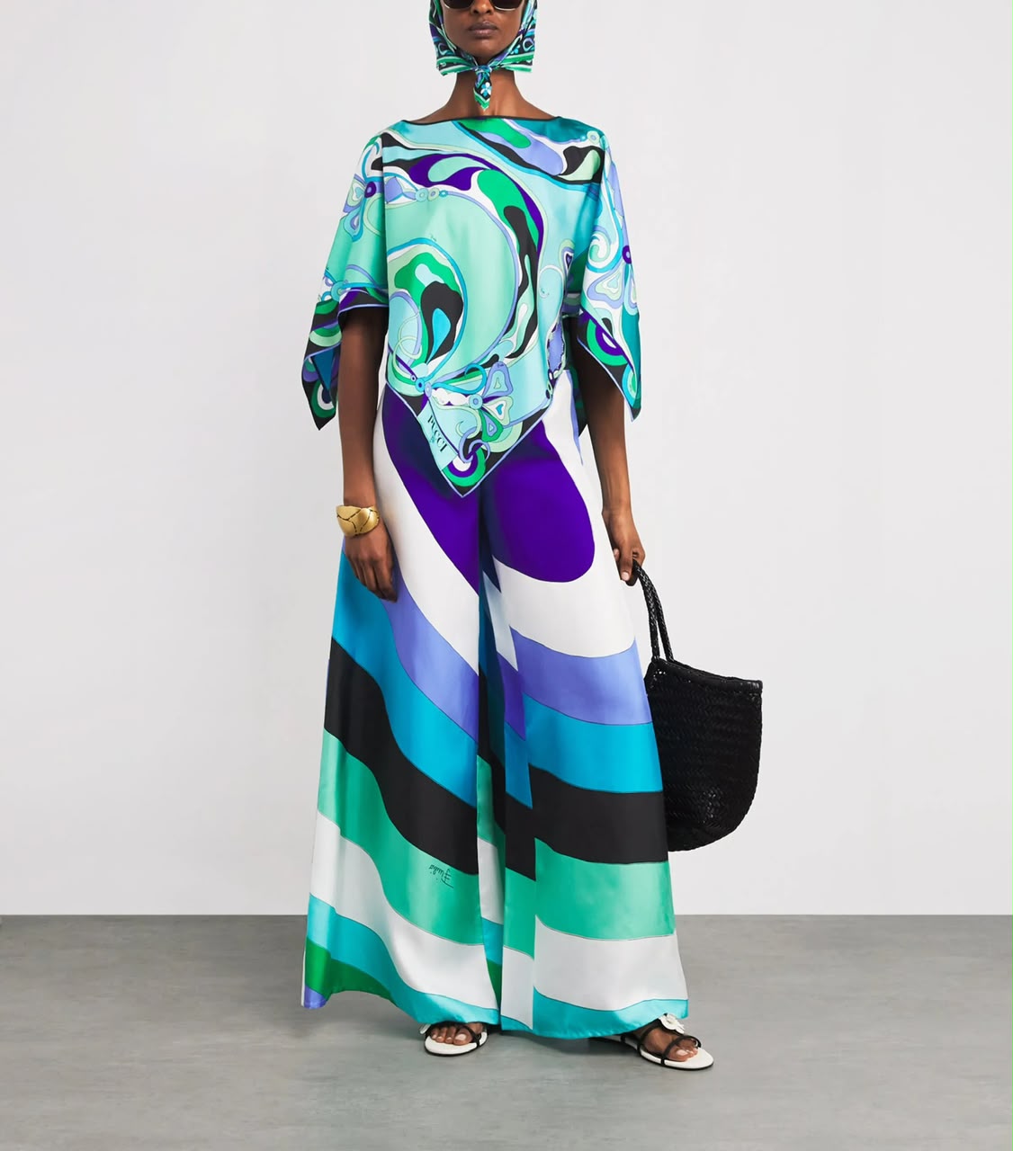 Pucci Multi Silk Wide-Leg Trousers Set
