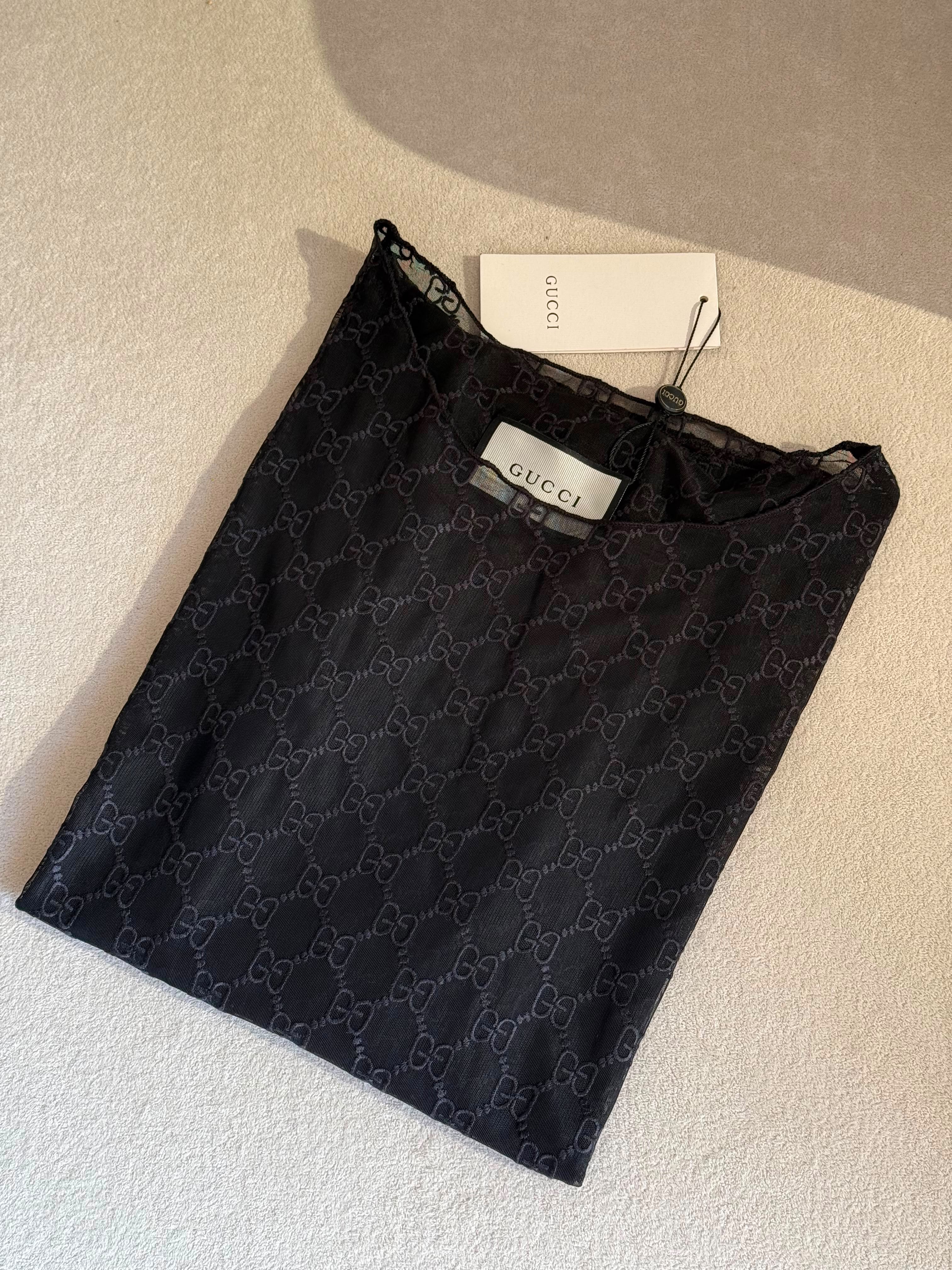 Gucci Black GG-embroidered Tulle Top