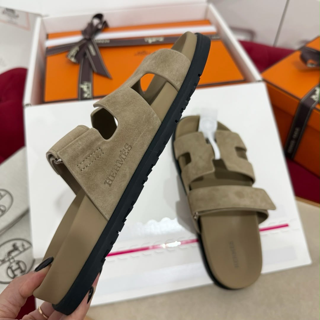 Hermes Suede Goatskin Womens Chypre Sandals