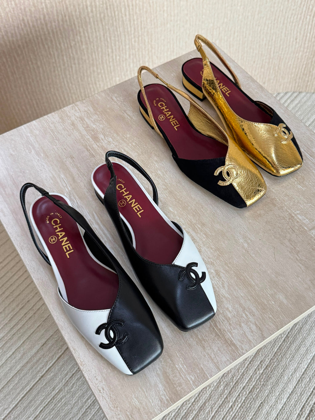 Chanel Two Tone Flat Slingbacks