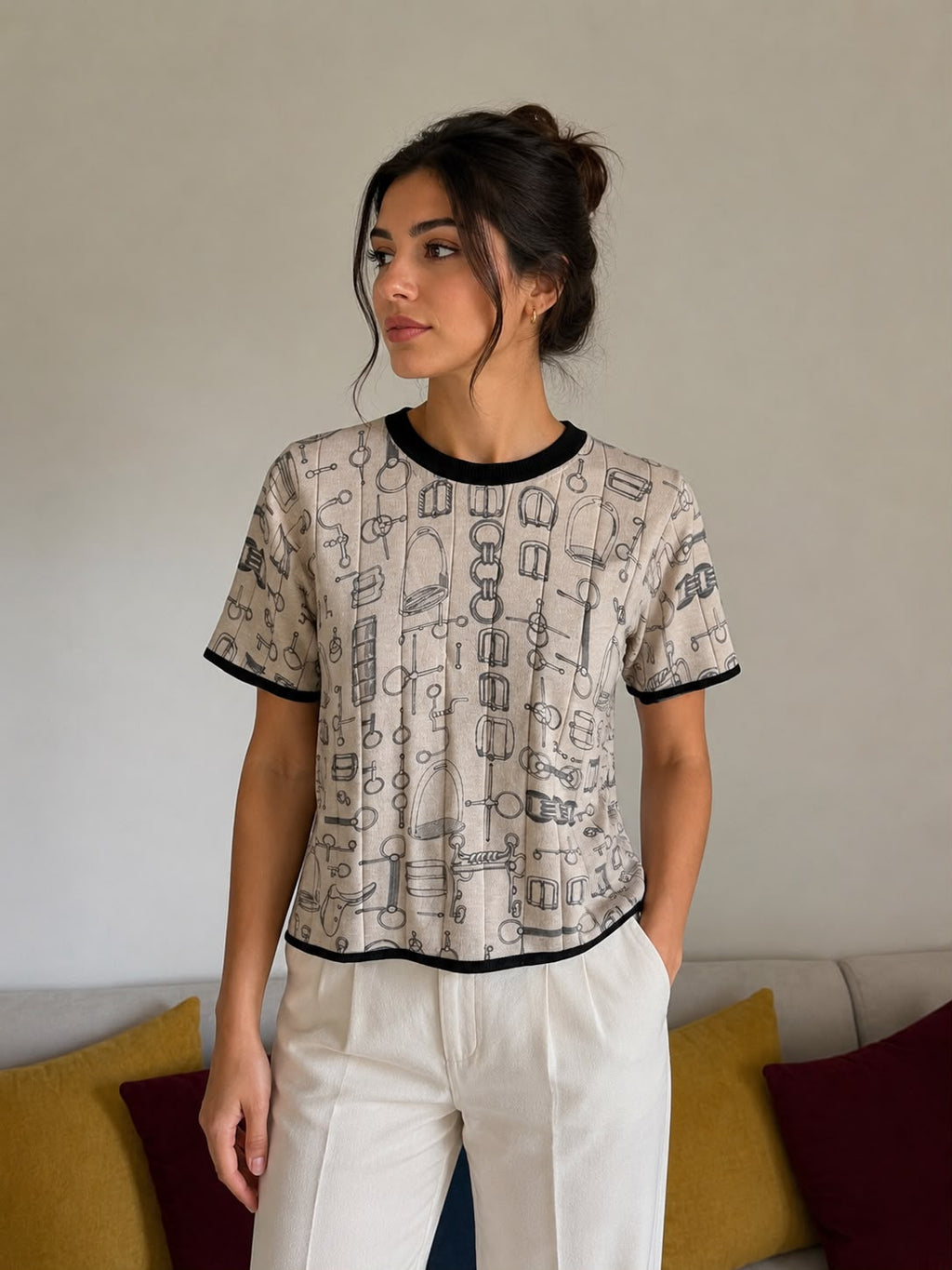 Hermes Cahier du Colporteur Short-Sleeve Sweater