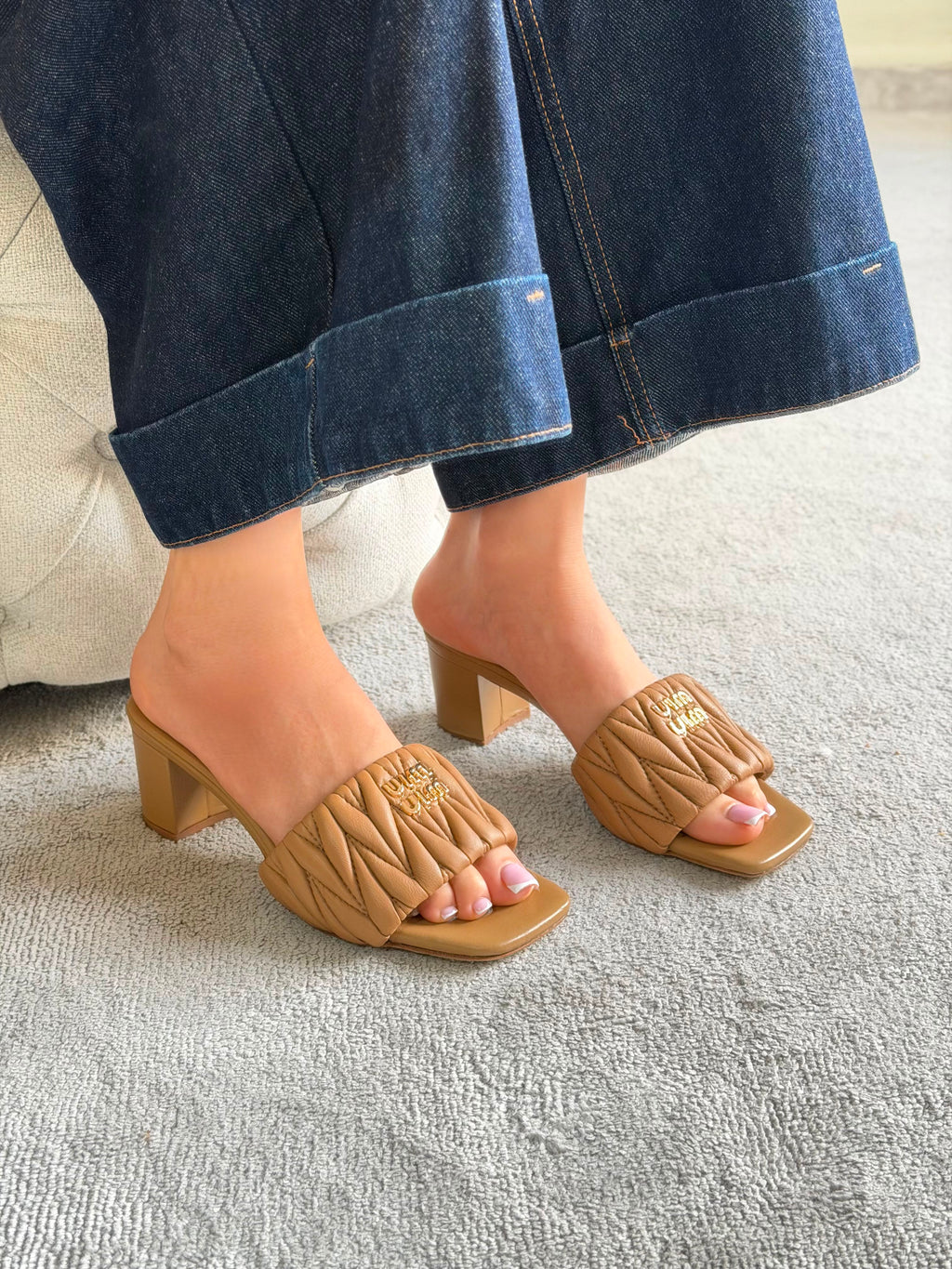 Miu Miu Matelassé Nappa Leather Mule Sandals