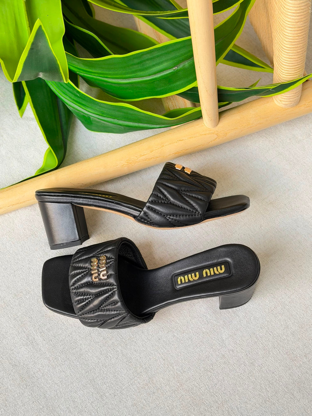 Miu Miu Matelassé Nappa Leather Mule Sandals