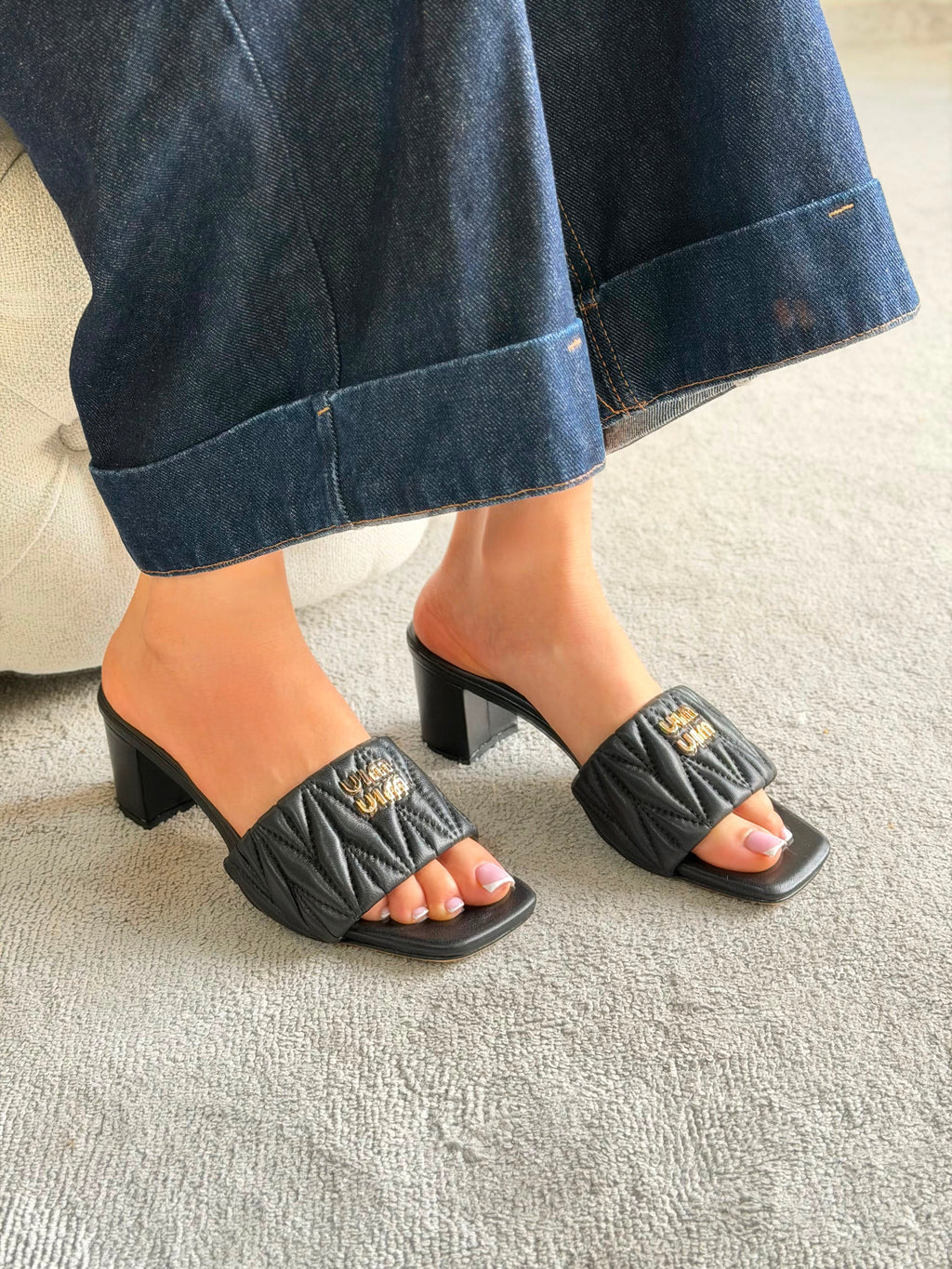 Miu Miu Matelassé Nappa Leather Mule Sandals