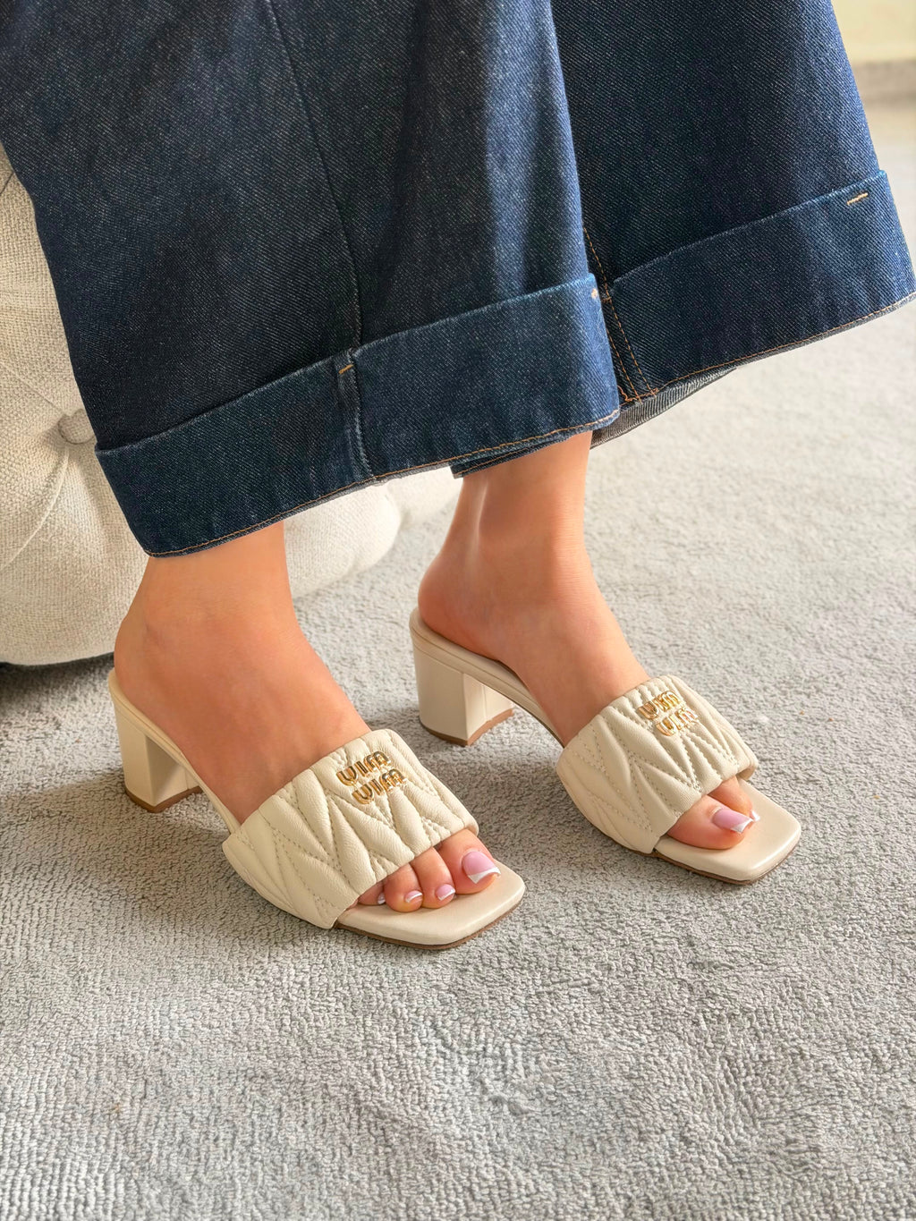 Miu Miu Matelassé Nappa Leather Mule Sandals