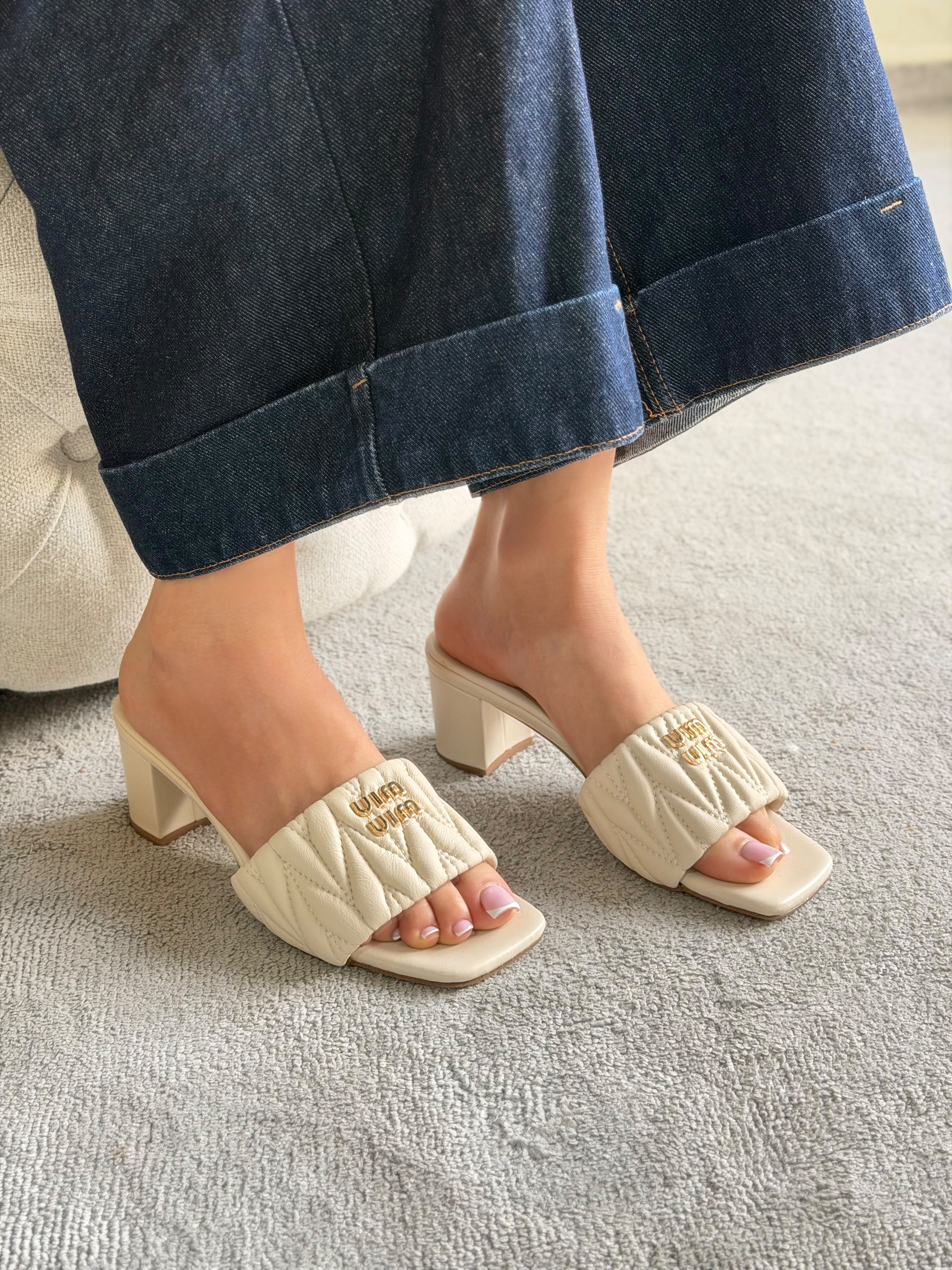 Miu Miu Matelassé Nappa Leather Mule Sandals
