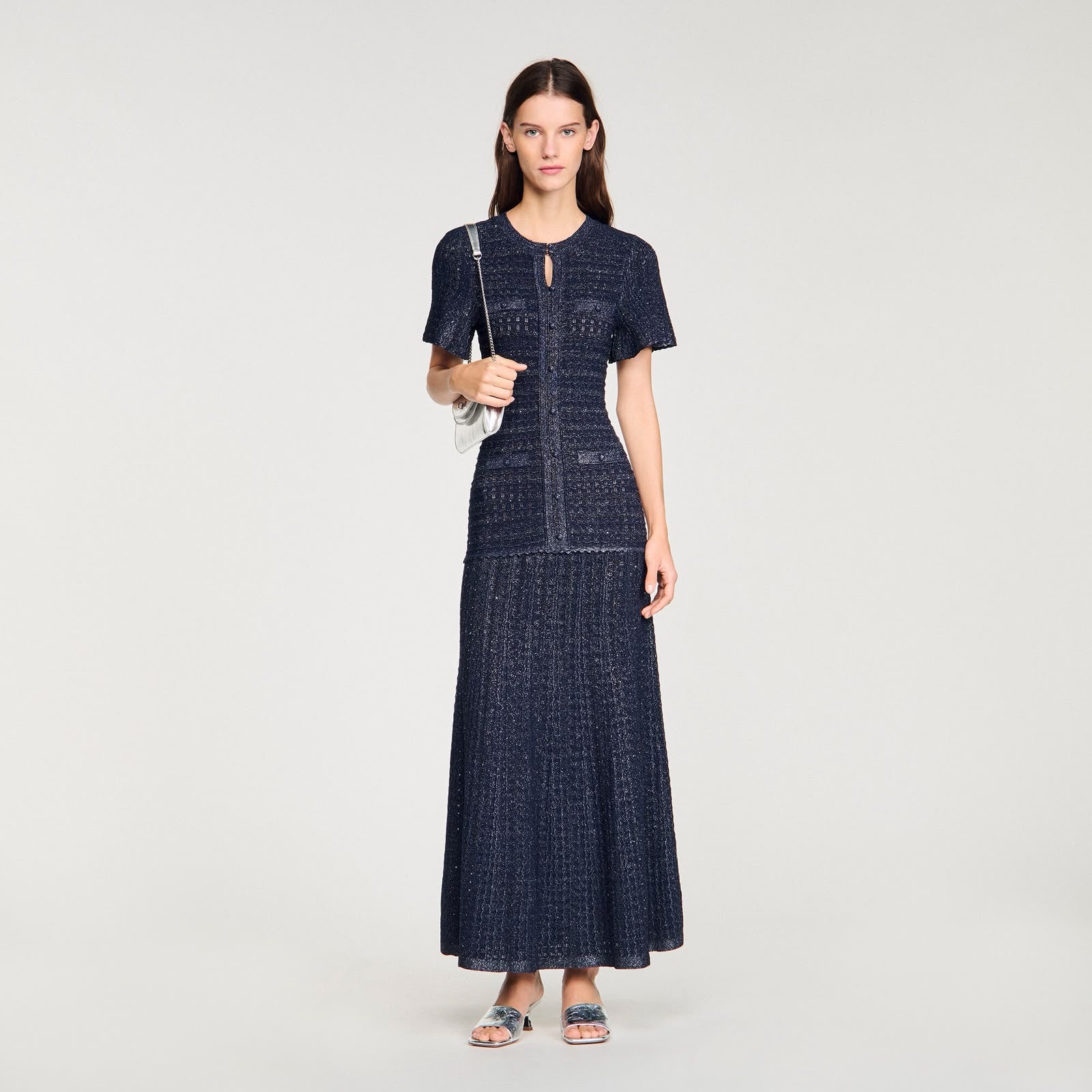 Sandro Rhinestone Knit Maxi Dress