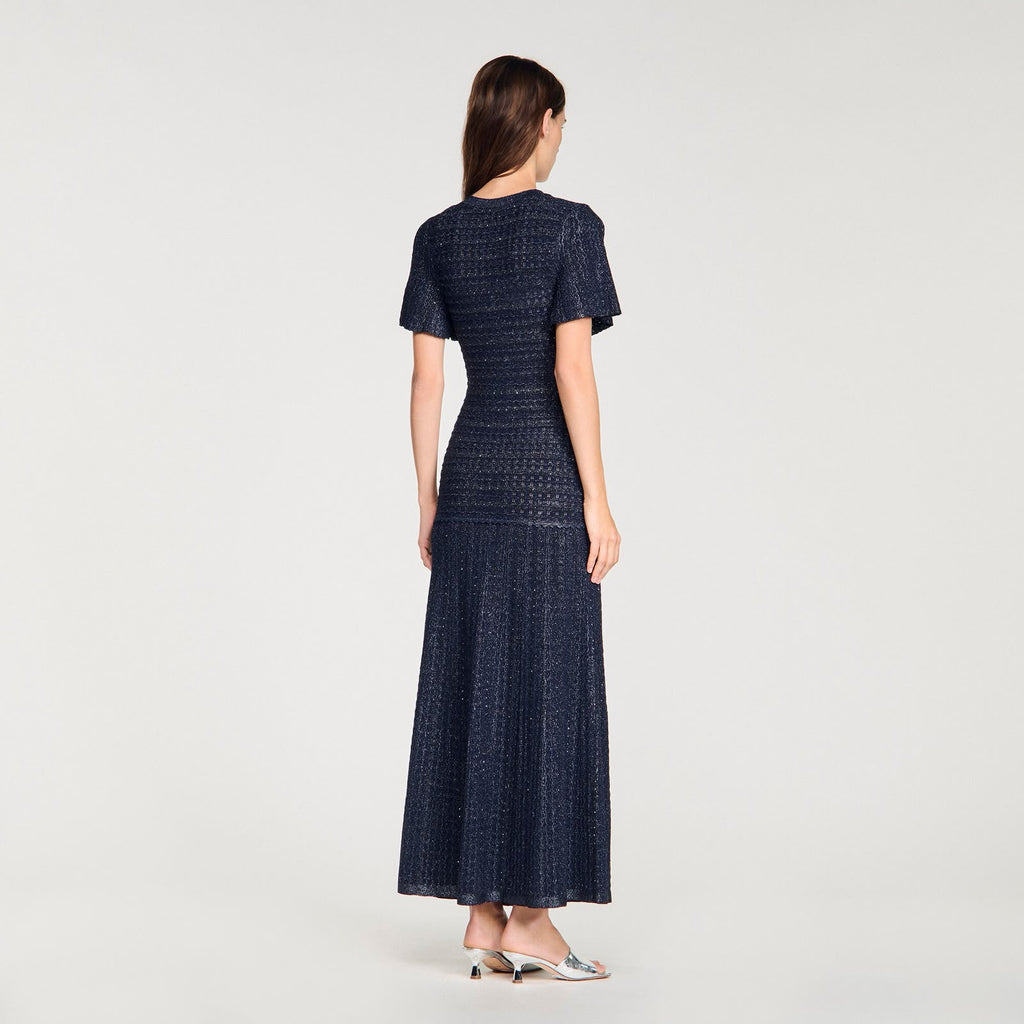 Sandro Rhinestone Knit Maxi Dress