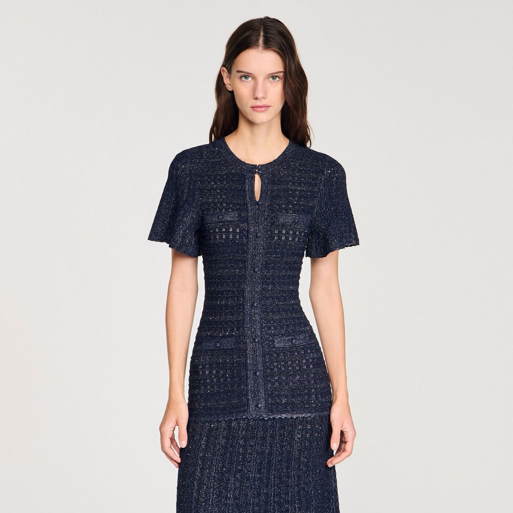 Sandro Rhinestone Knit Maxi Dress