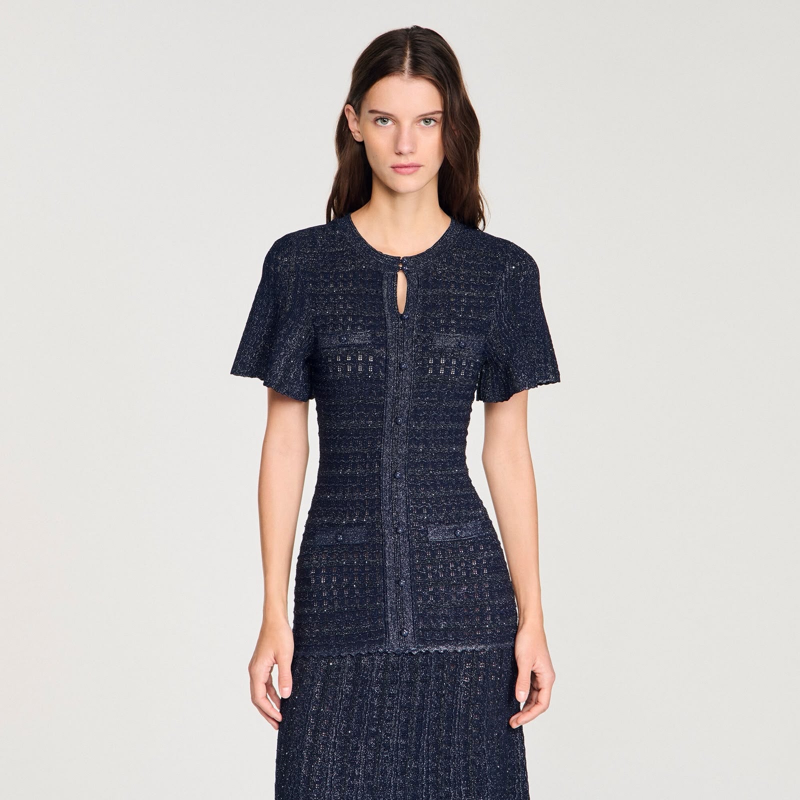 Sandro Rhinestone Knit Maxi Dress