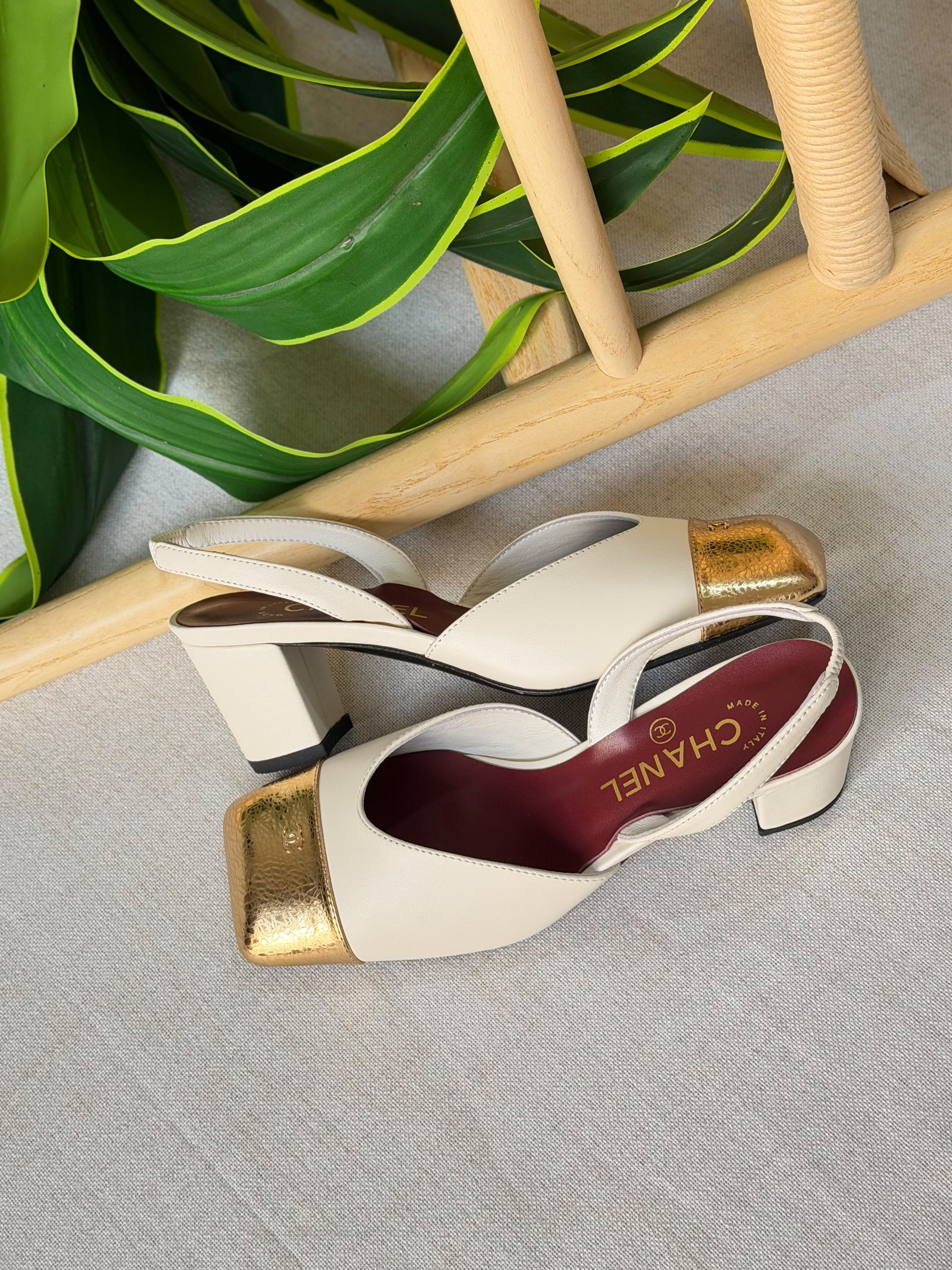 Chanel Lambskin & Patent Calfskin Slingbacks