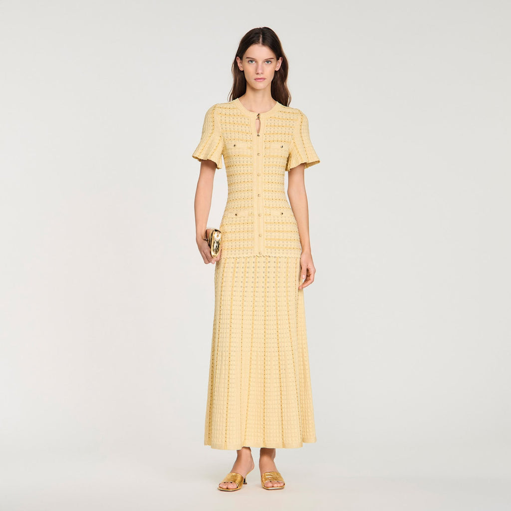 Sandro Rhinestone Knit Maxi Dress