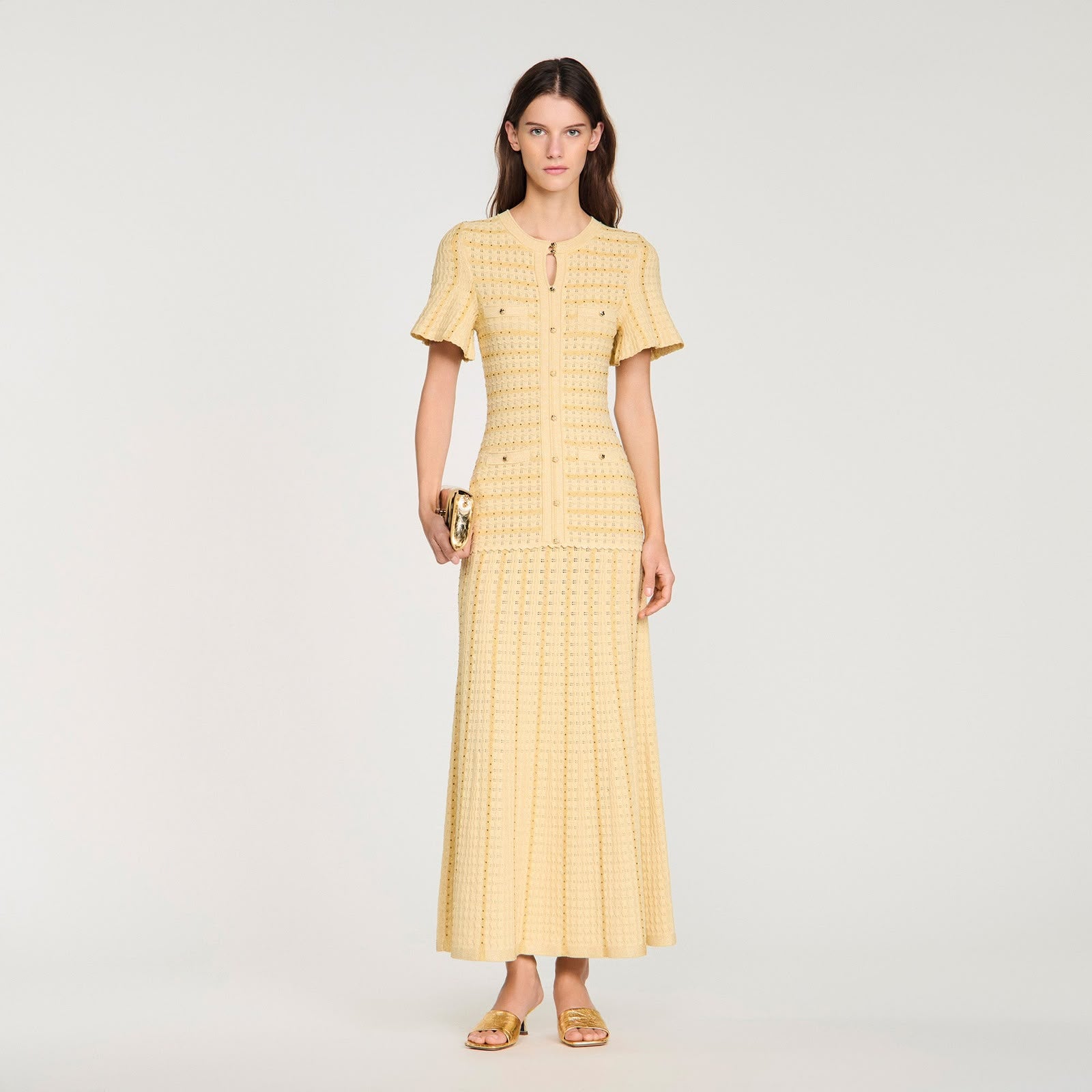 Sandro Rhinestone Knit Maxi Dress