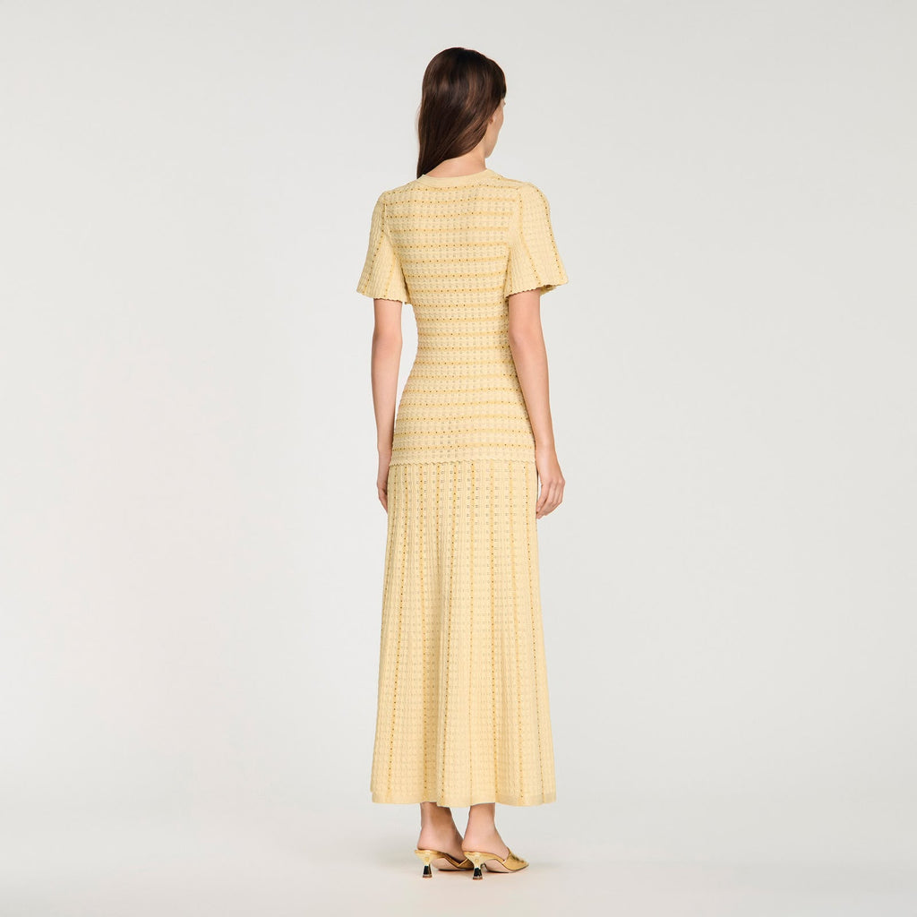 Sandro Rhinestone Knit Maxi Dress