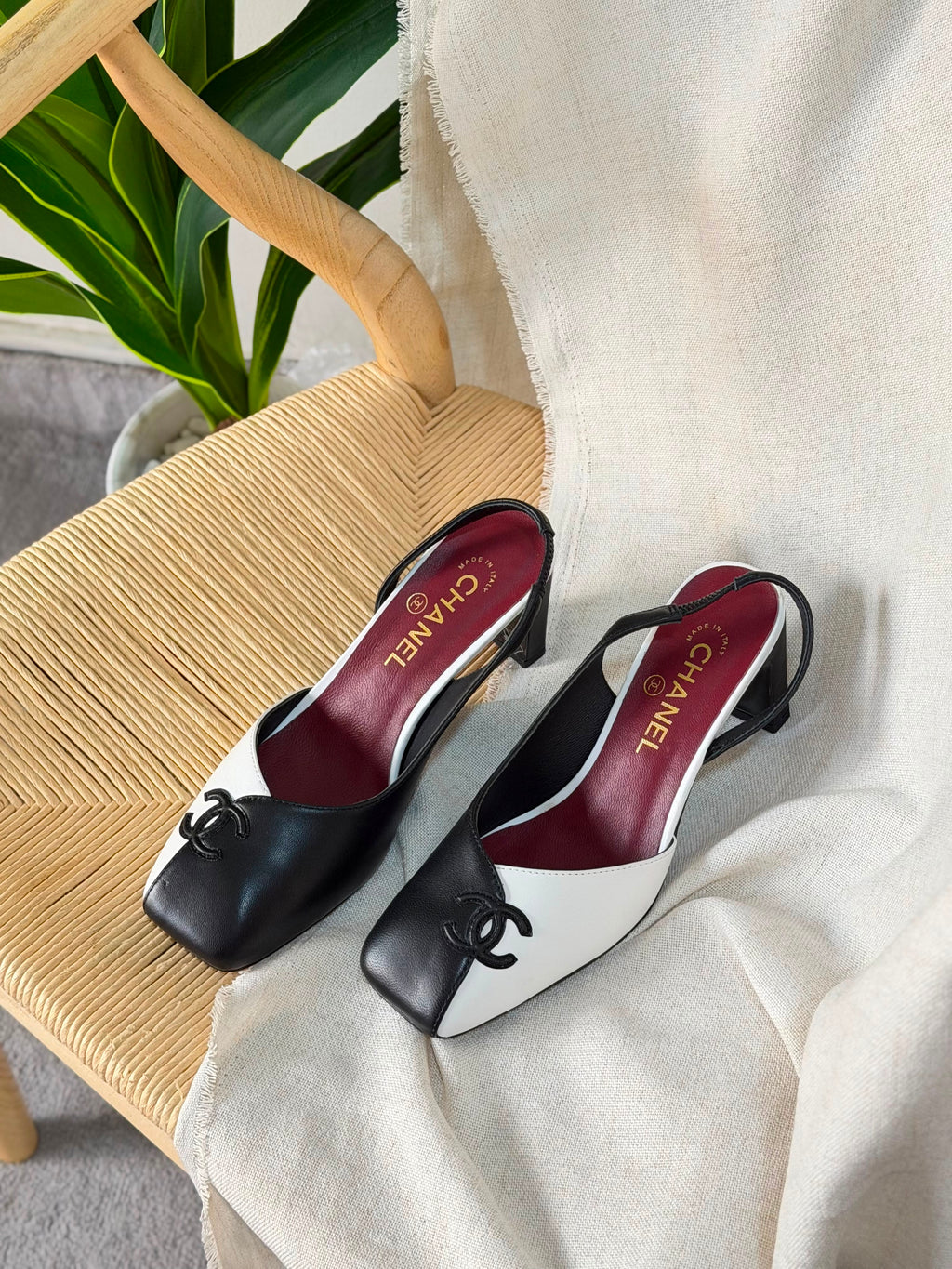 Chanel Lambskin & Patent Calfskin Slingbacks