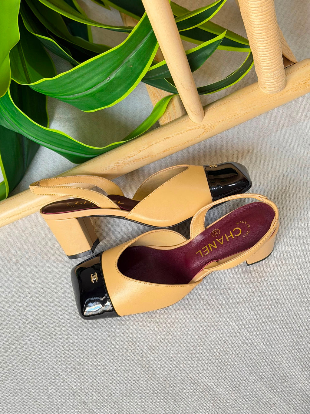 Chanel Lambskin & Patent Calfskin Slingbacks