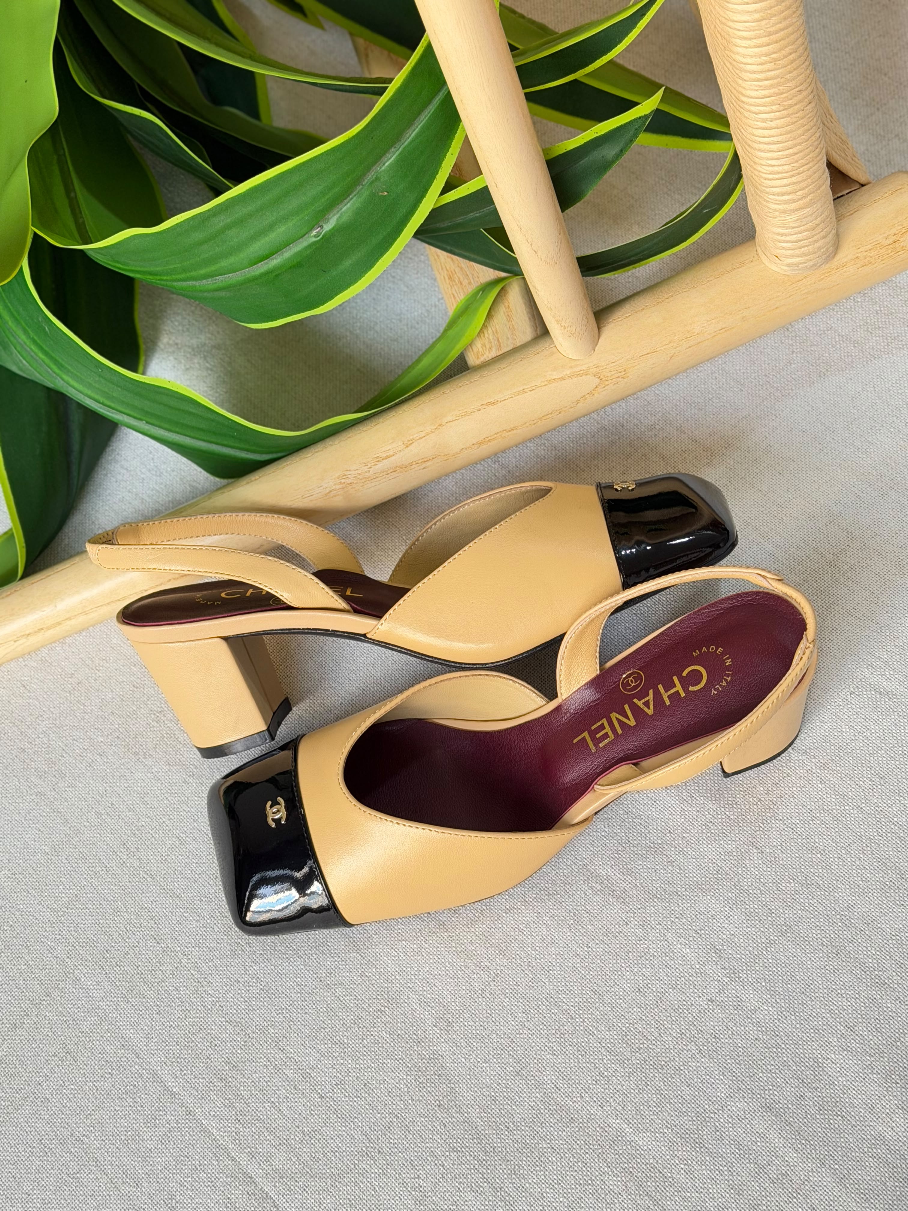 Chanel Lambskin & Patent Calfskin Slingbacks