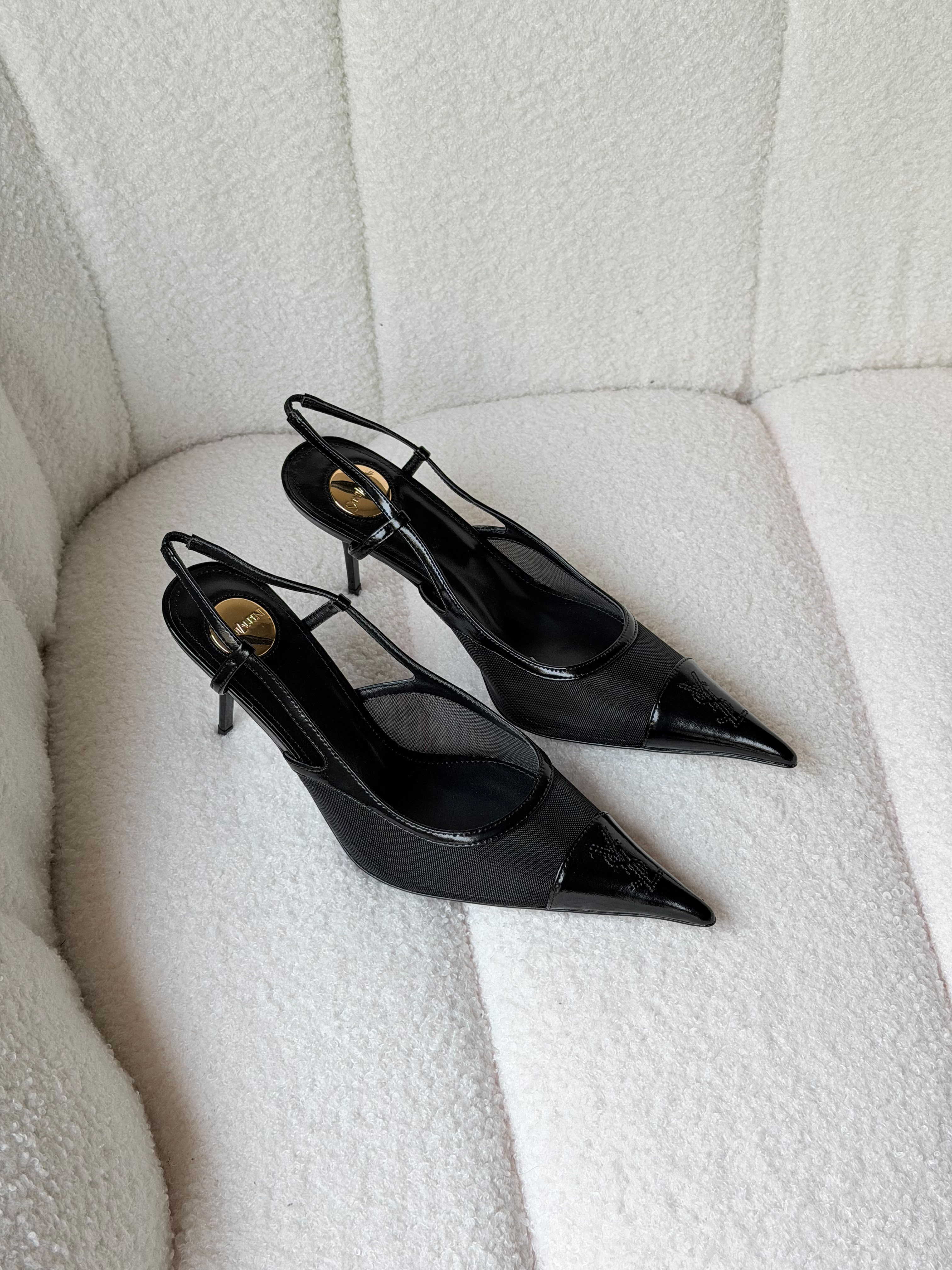 YSL Renée Cassandre-Embroidered Mesh Slingback Pumps