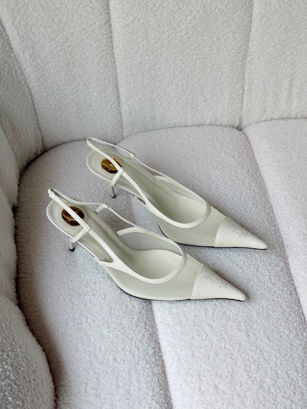 YSL Renée Cassandre-Embroidered Mesh Slingback Pumps