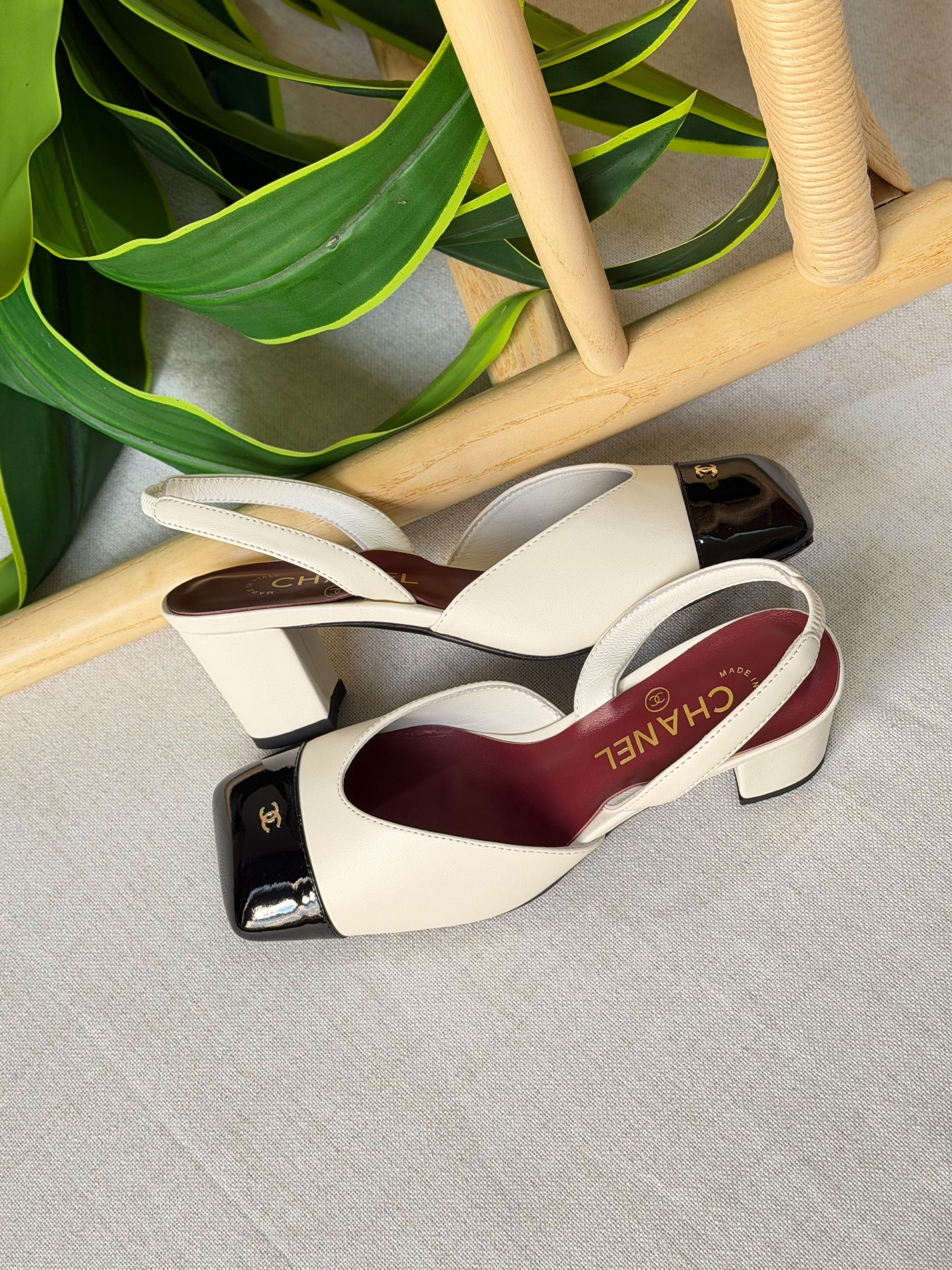 Chanel Lambskin & Patent Calfskin Slingbacks
